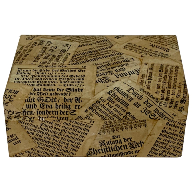 Antique German Newspaper Decoupage Table Box For Sale at 1stDibs