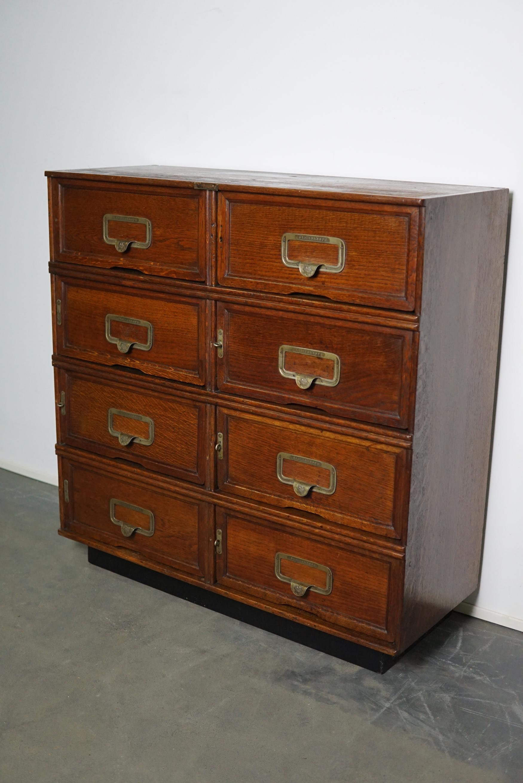 Industrial Antique German Oak Filing Cabinet with Drop Down Doors by Stolzenberg, 1930s