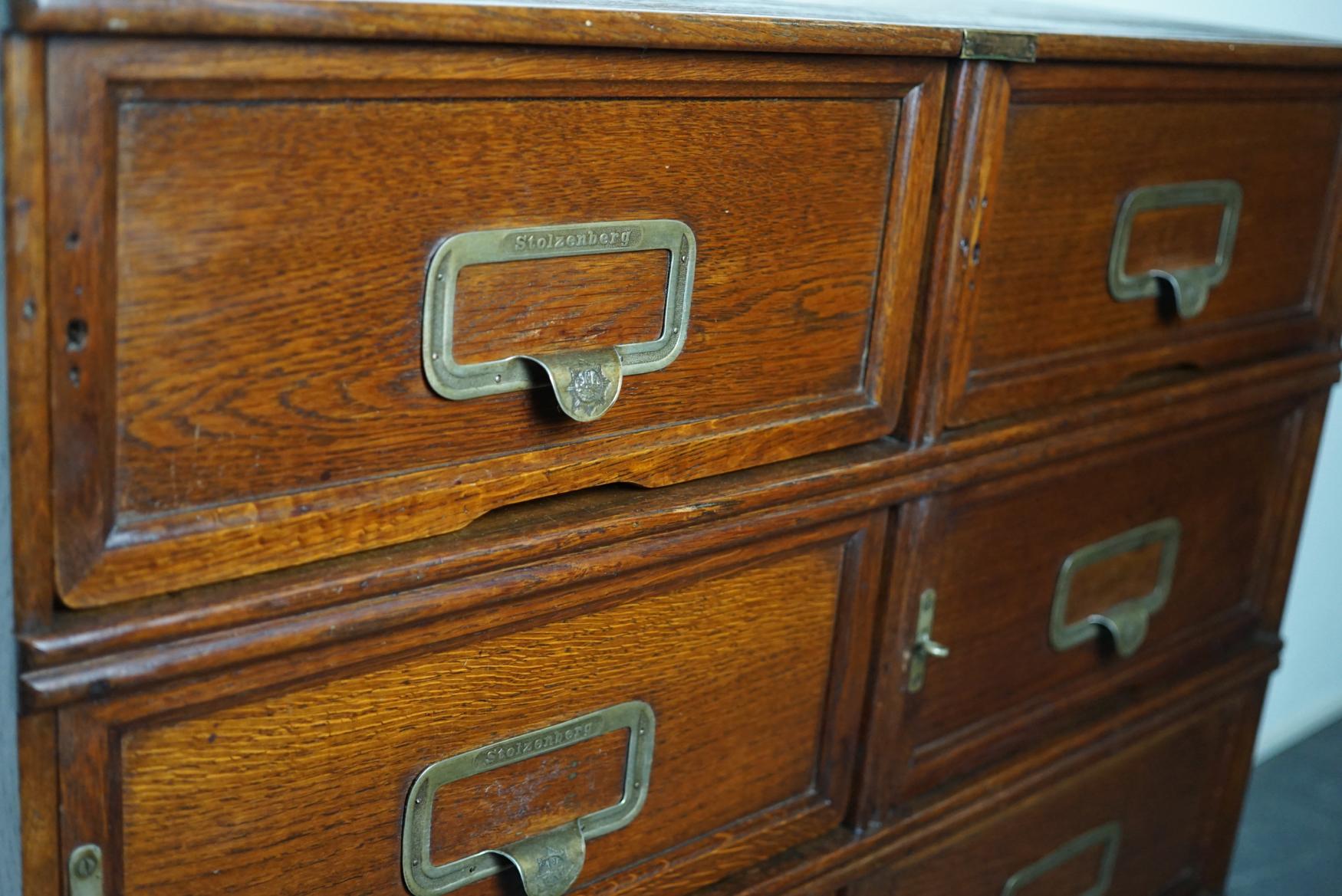 Mid-20th Century Antique German Oak Filing Cabinet with Drop Down Doors by Stolzenberg, 1930s