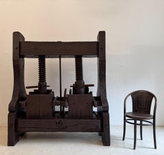 Antique German Oak Wine Press, 19th Century, Decorative Grape Press
