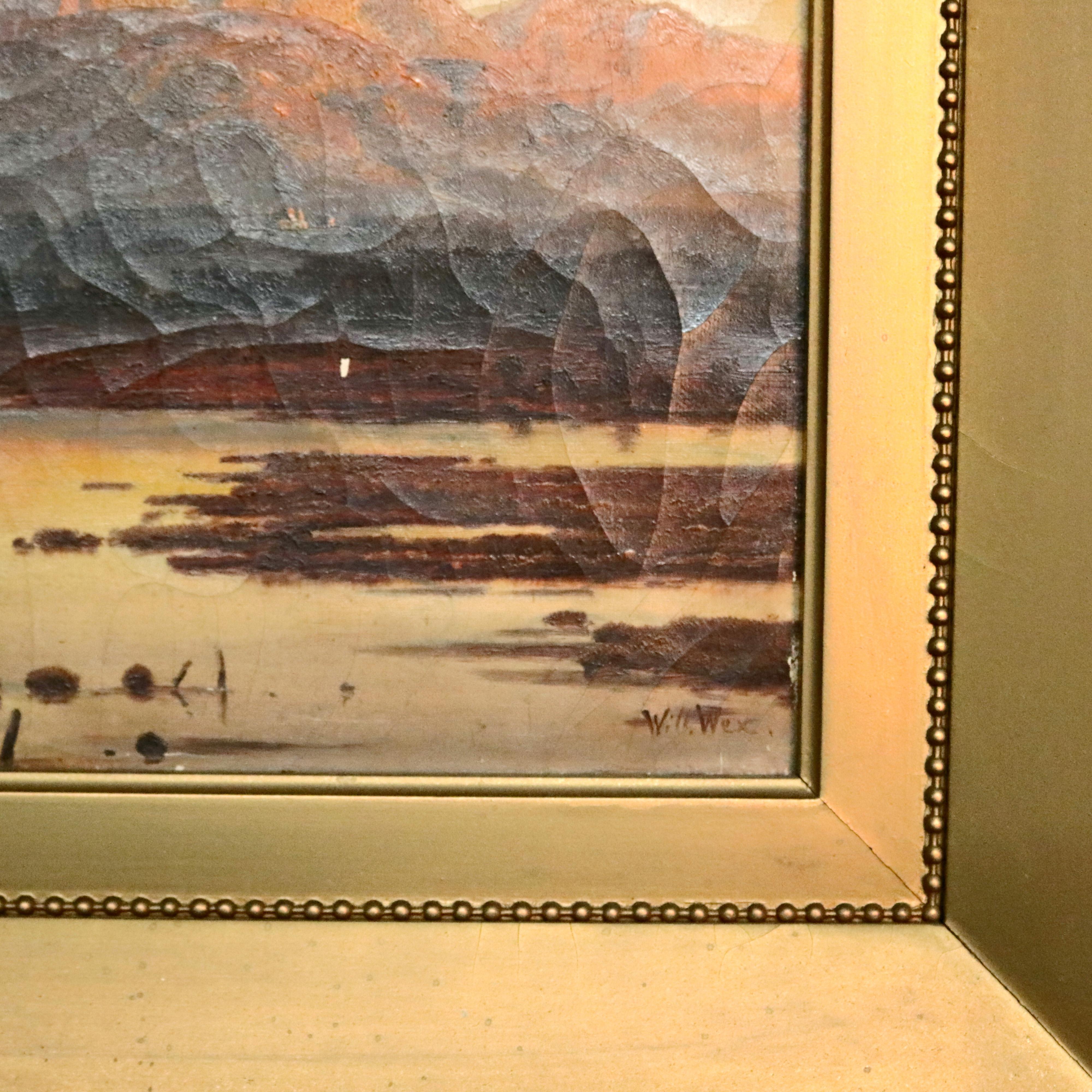 Hand-Painted Antique German Oil on Canvas Western Landscape by Will Wex, circa 1900