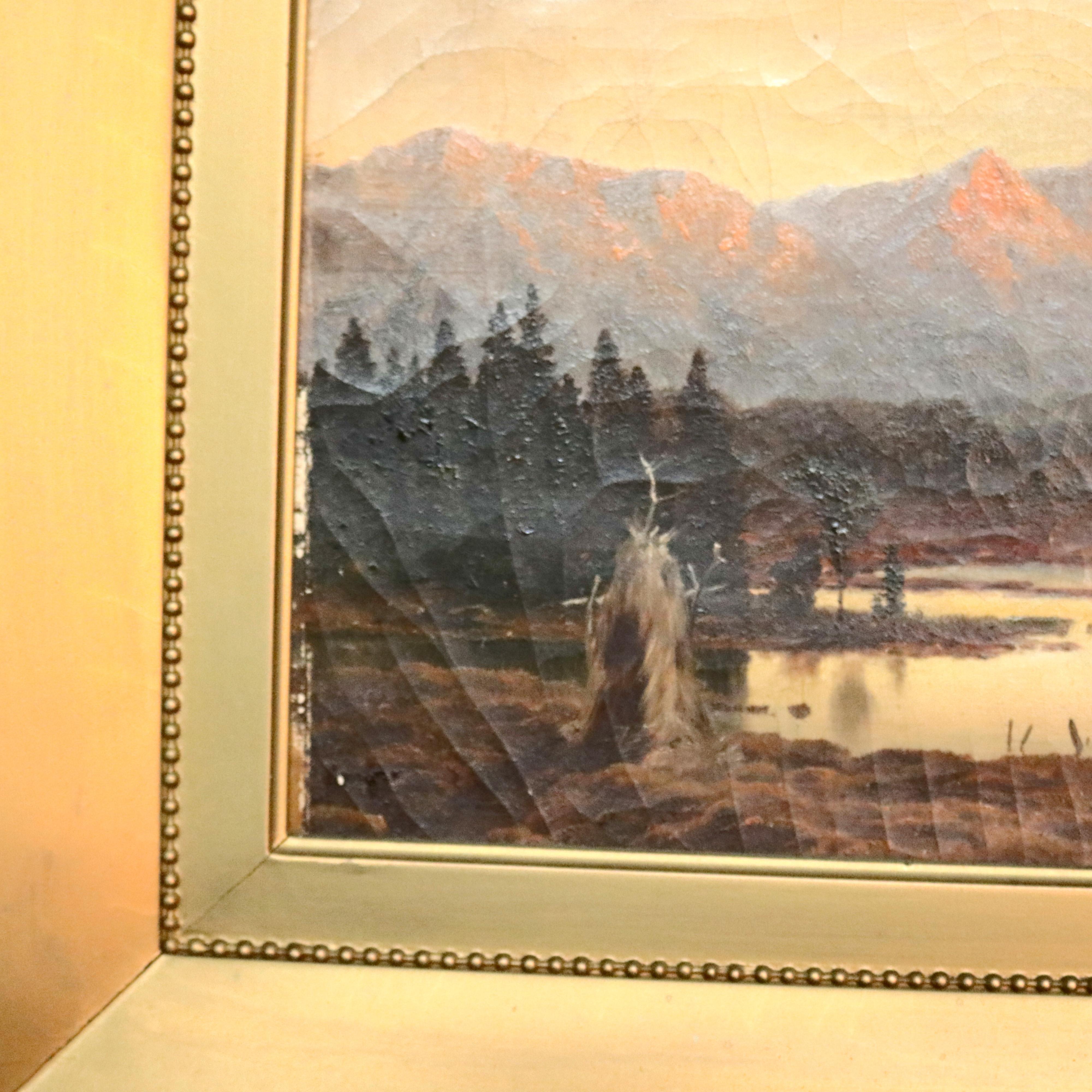 Antique German Oil on Canvas Western Landscape by Will Wex, circa 1900 In Good Condition In Big Flats, NY