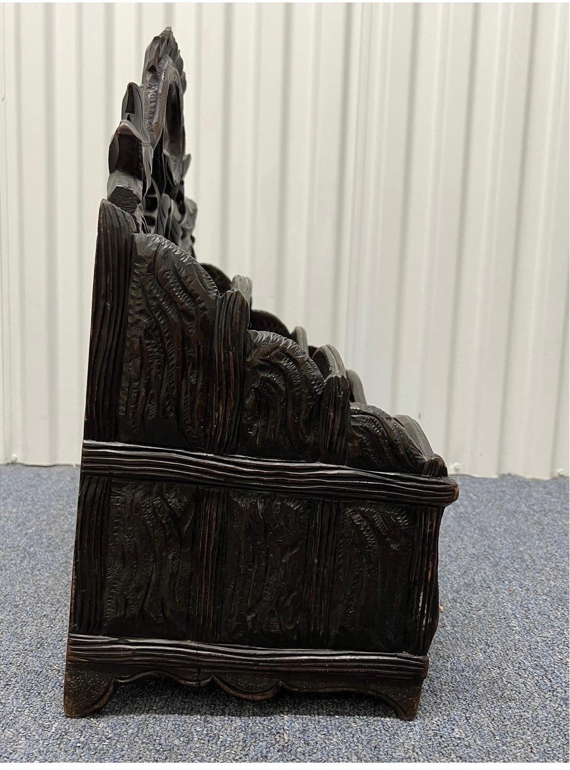 19th Century Antique German or Swiss Black Forest Hand Carved 3 Section Foliate Canterbury For Sale