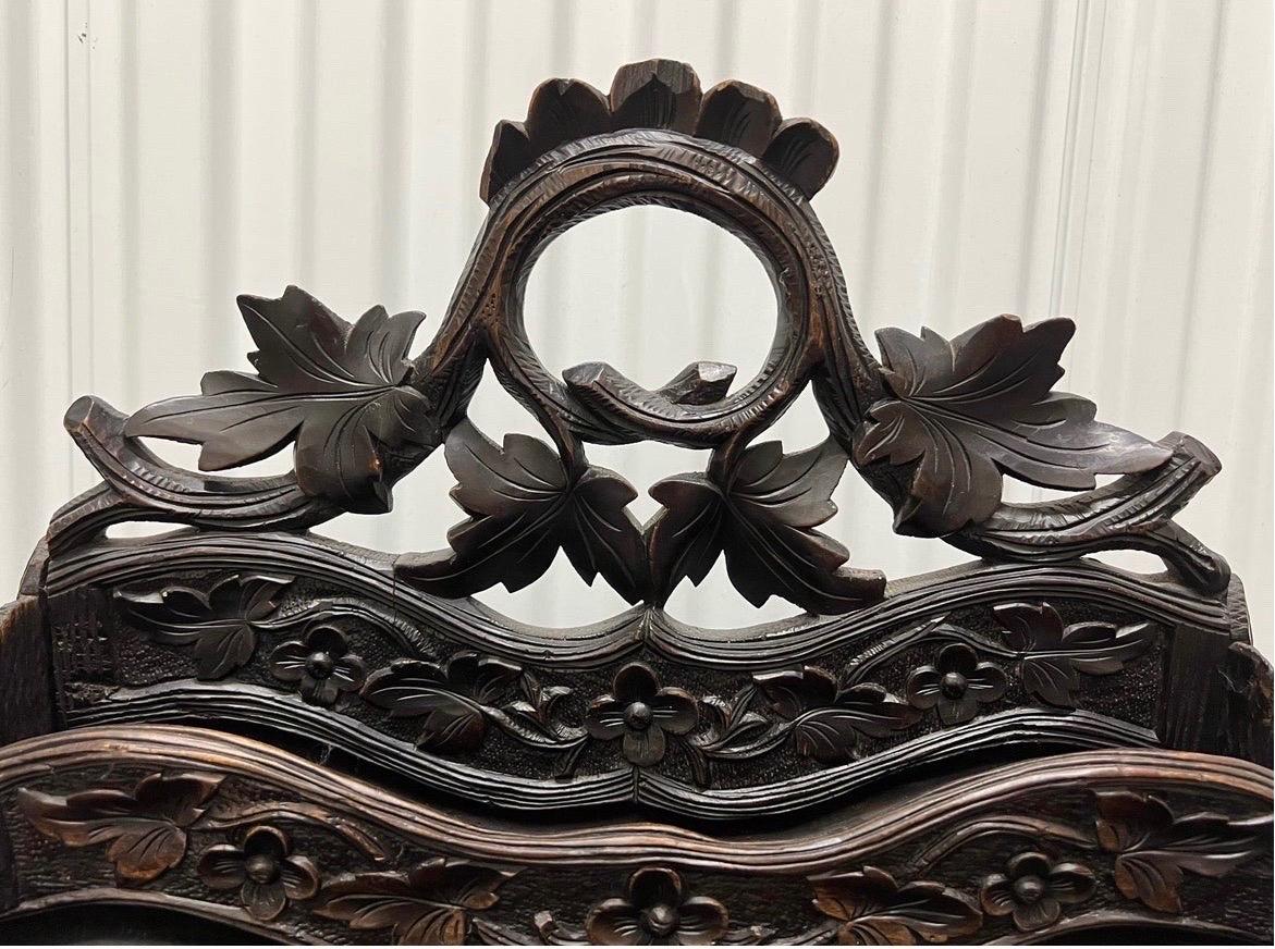Hardwood Antique German or Swiss Black Forest Hand Carved 3 Section Foliate Canterbury For Sale