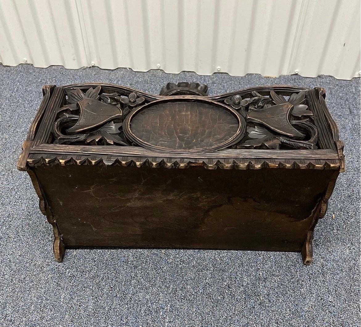 Antique German or Swiss Black Forest Hand Carved 3 Section Foliate Canterbury For Sale 4