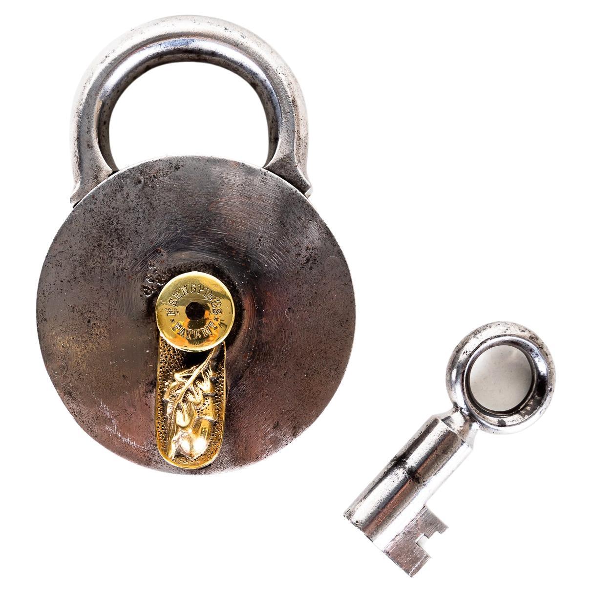 Antique German Padlock-Lock " F. Sengpiels Patent with Otiginal Key Around 1902 For Sale