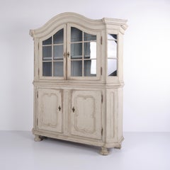 Antique German Painted Oak Display Cabinet with Glass Doors from the 1790s