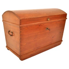 Antique German Painted Pine Immigrant Dome Top Blanket Chest Trunk Box, 1850