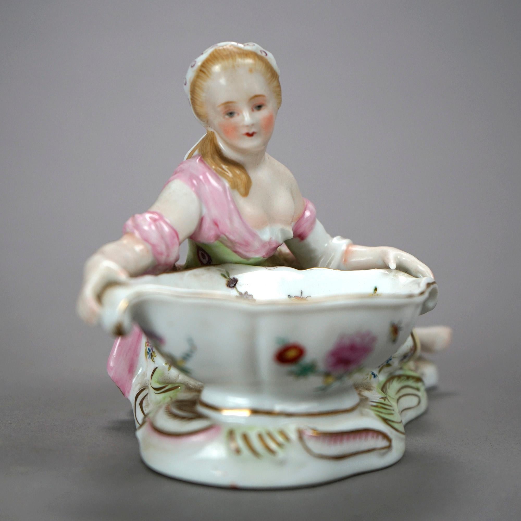 Antique German Pair Meissen School Figural Porcelain Sweet Meats Circa 1900 In Good Condition In Big Flats, NY