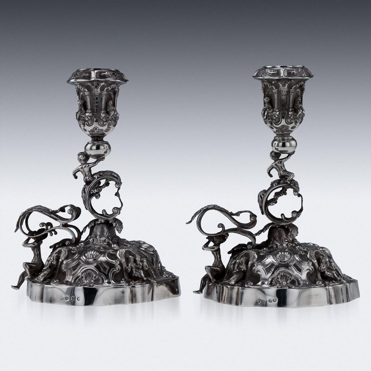 Antique German Pair of Solid Silver Figural Chambersticks, circa 1900 In Excellent Condition In Royal Tunbridge Wells, Kent