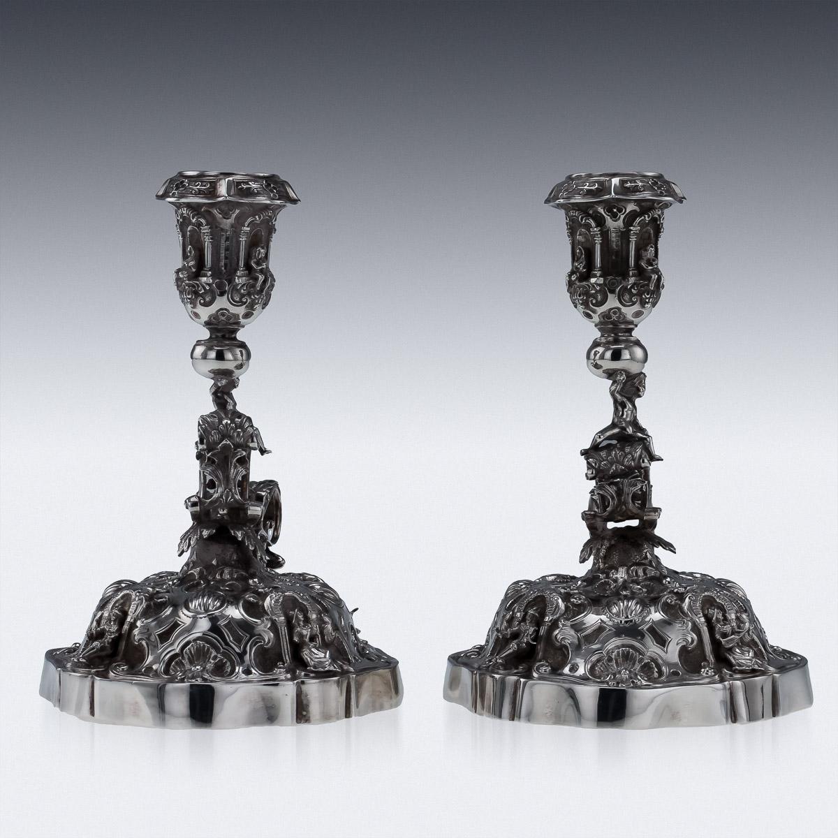 20th Century Antique German Pair of Solid Silver Figural Chambersticks, circa 1900