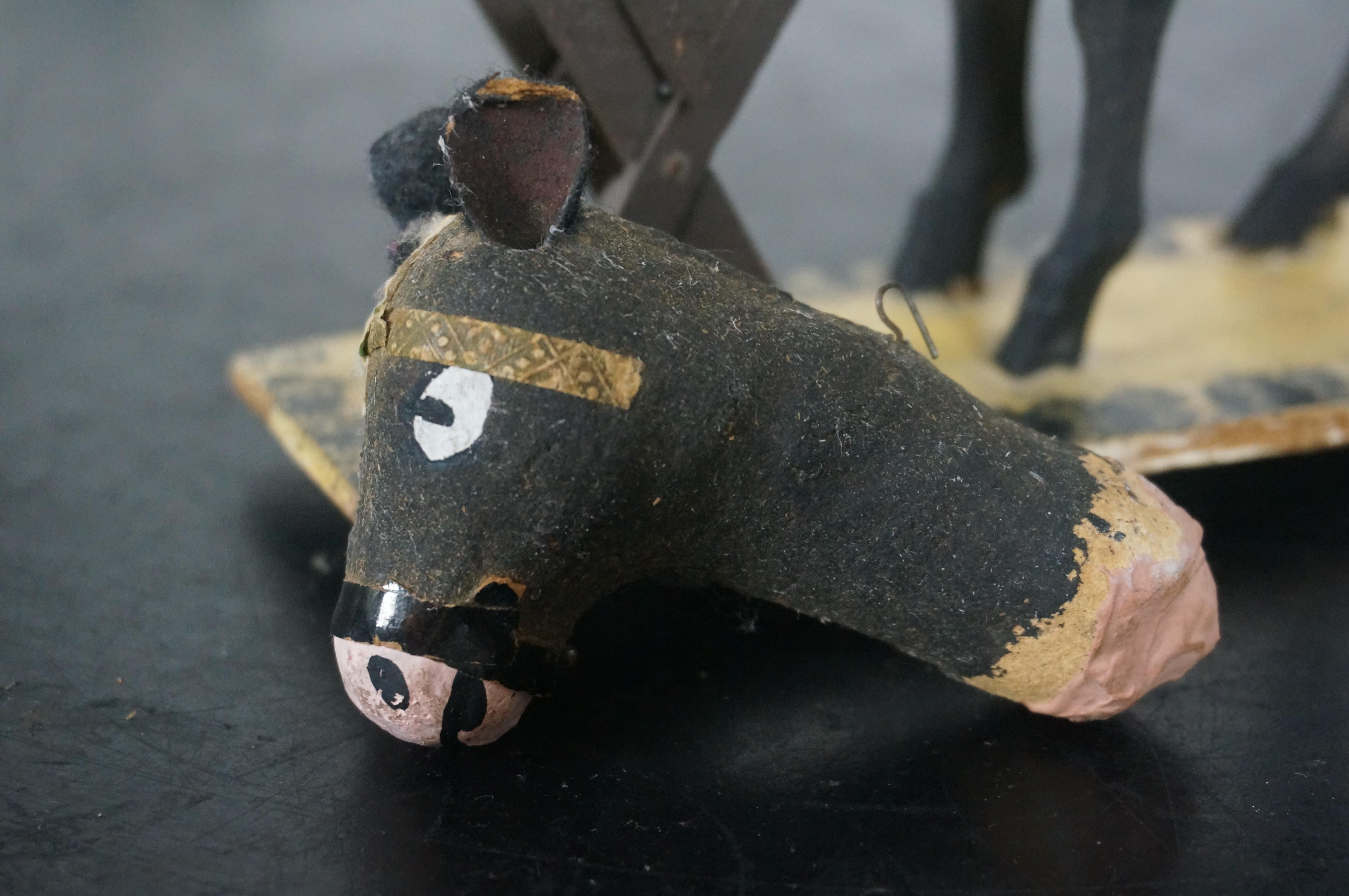 Antique German Paper Mache Bobble Head Mule Donkey Pull Cart Toy For Sale 1