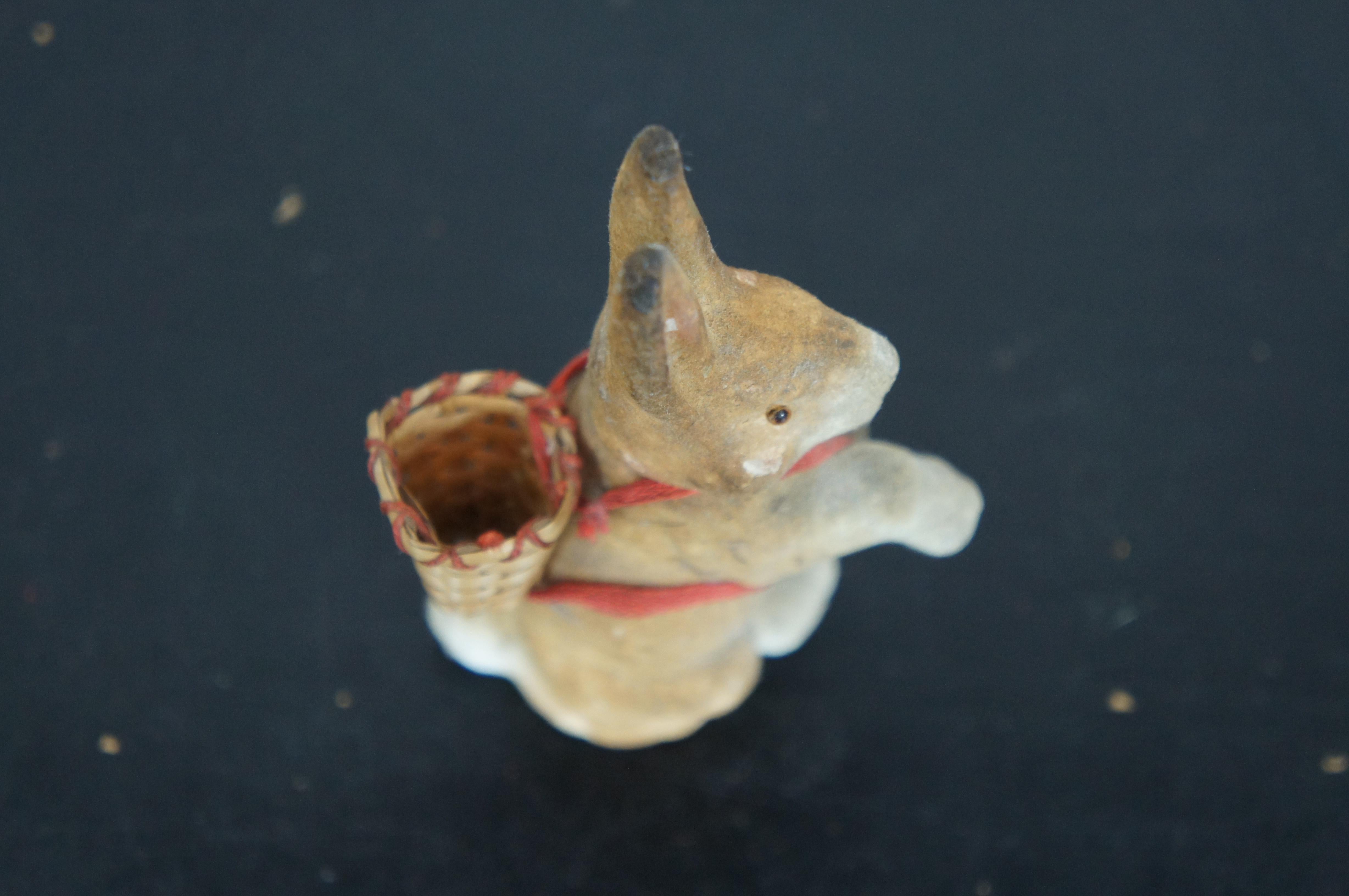 Edwardian Antique German Paper Mache Candy Container Easter Rabbit with Basket Glass Eyes