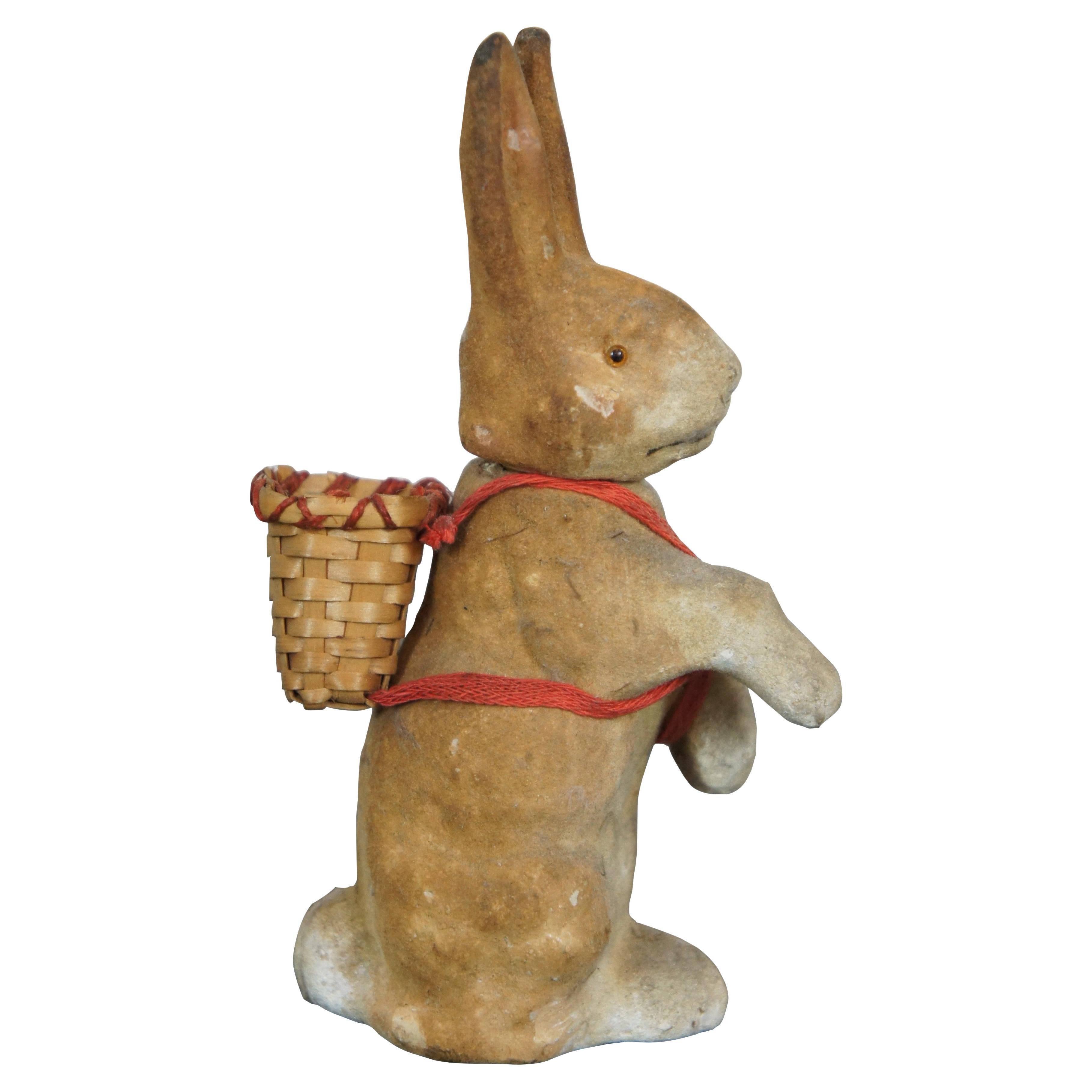 Antique German Paper Mache Candy Container Easter Rabbit with Basket Glass Eyes