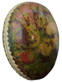 Antique German Papier Mâché Easter Egg Candy Container Bunny Rabbits Chicks