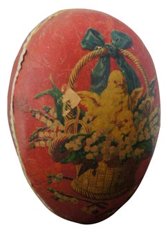 Antique German Papier Mâché Easter Egg Candy Container Chicken Flower Basket
