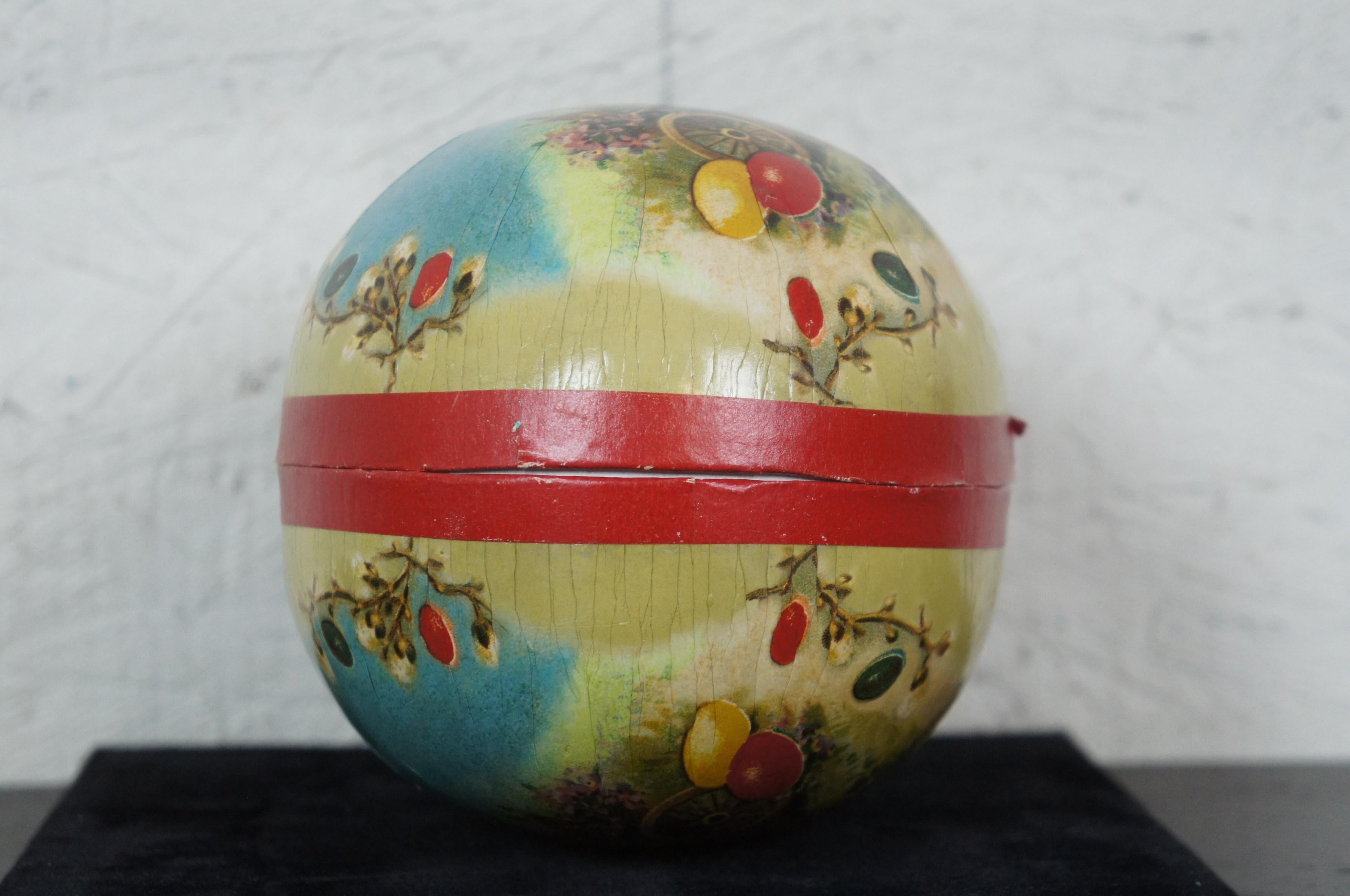 Antique German Paper Mâché Easter Egg Candy Container Chickens Rabbit Farm 3