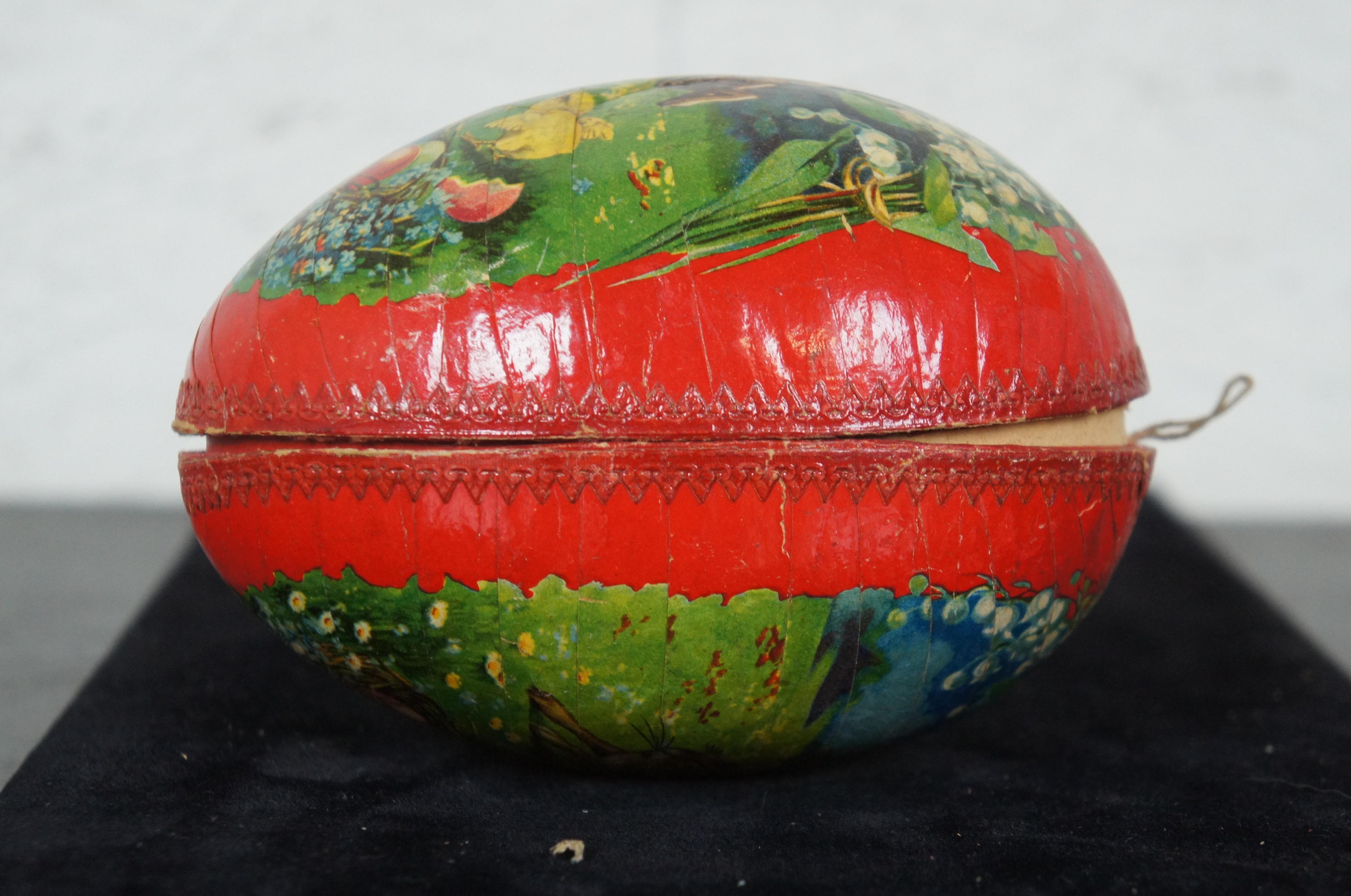 Paper Antique German Papier Mâché Easter Egg Candy Container Leaping Rabbit Egg Nest