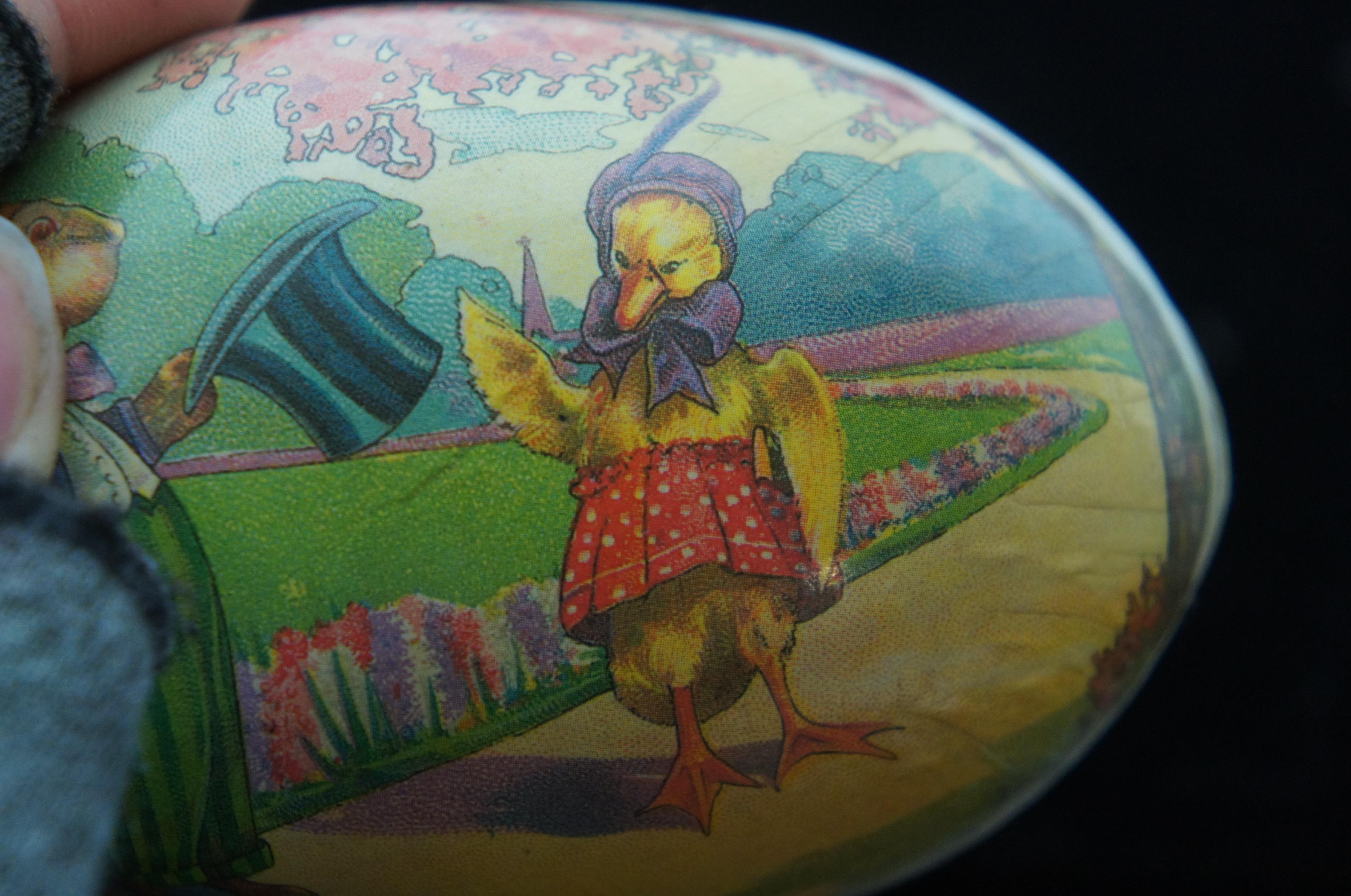 Antique German Papier Mâché Easter Egg Candy Container Mrs Duck & Mr Rabbit 4