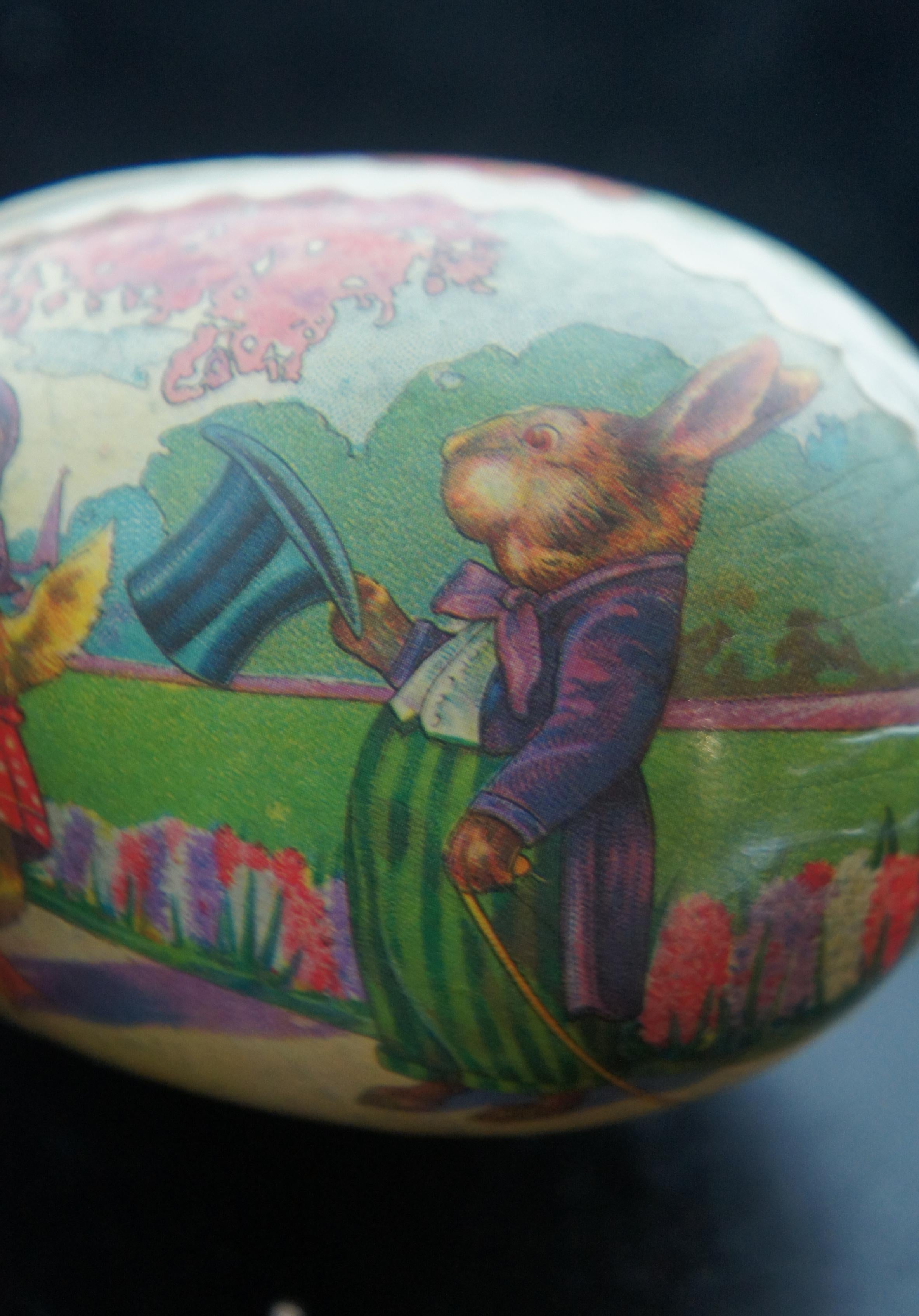 Antique German Papier Mâché Easter Egg Candy Container Mrs Duck & Mr Rabbit 5