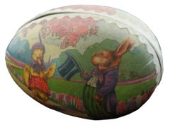 Antique German Papier Mâché Easter Egg Candy Container Mrs Duck & Mr Rabbit