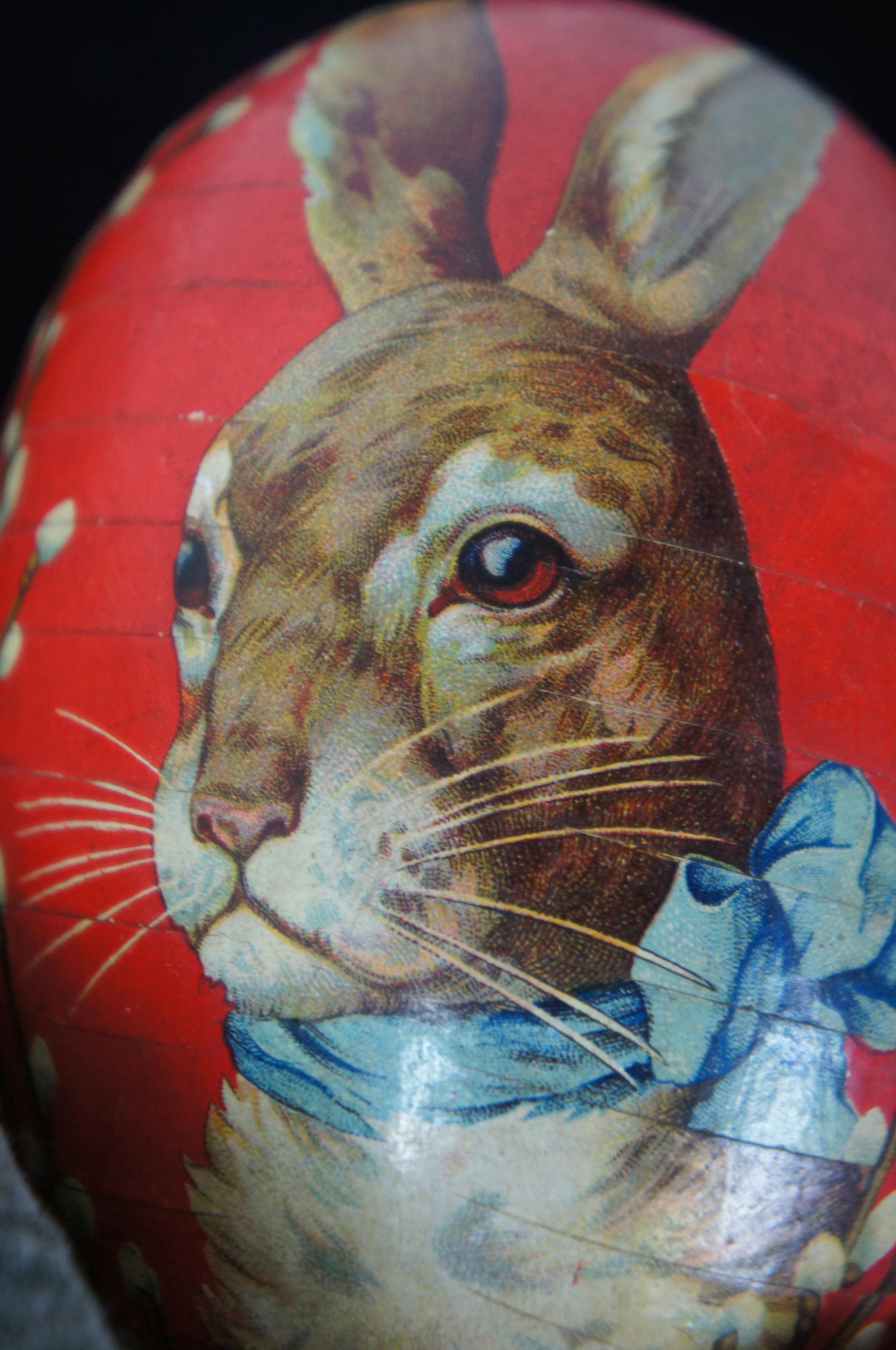 Antique German Paper Mâché Easter Egg Candy Container Rabbit Pussy Willow 4