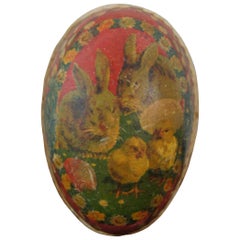 Antique German Paper Mâché Easter Egg Candy Container Rabbits Chicks Flowers