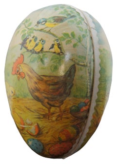 Antique German Papier Mâché Easter Egg Candy Container Rooster Chick Bird Farm