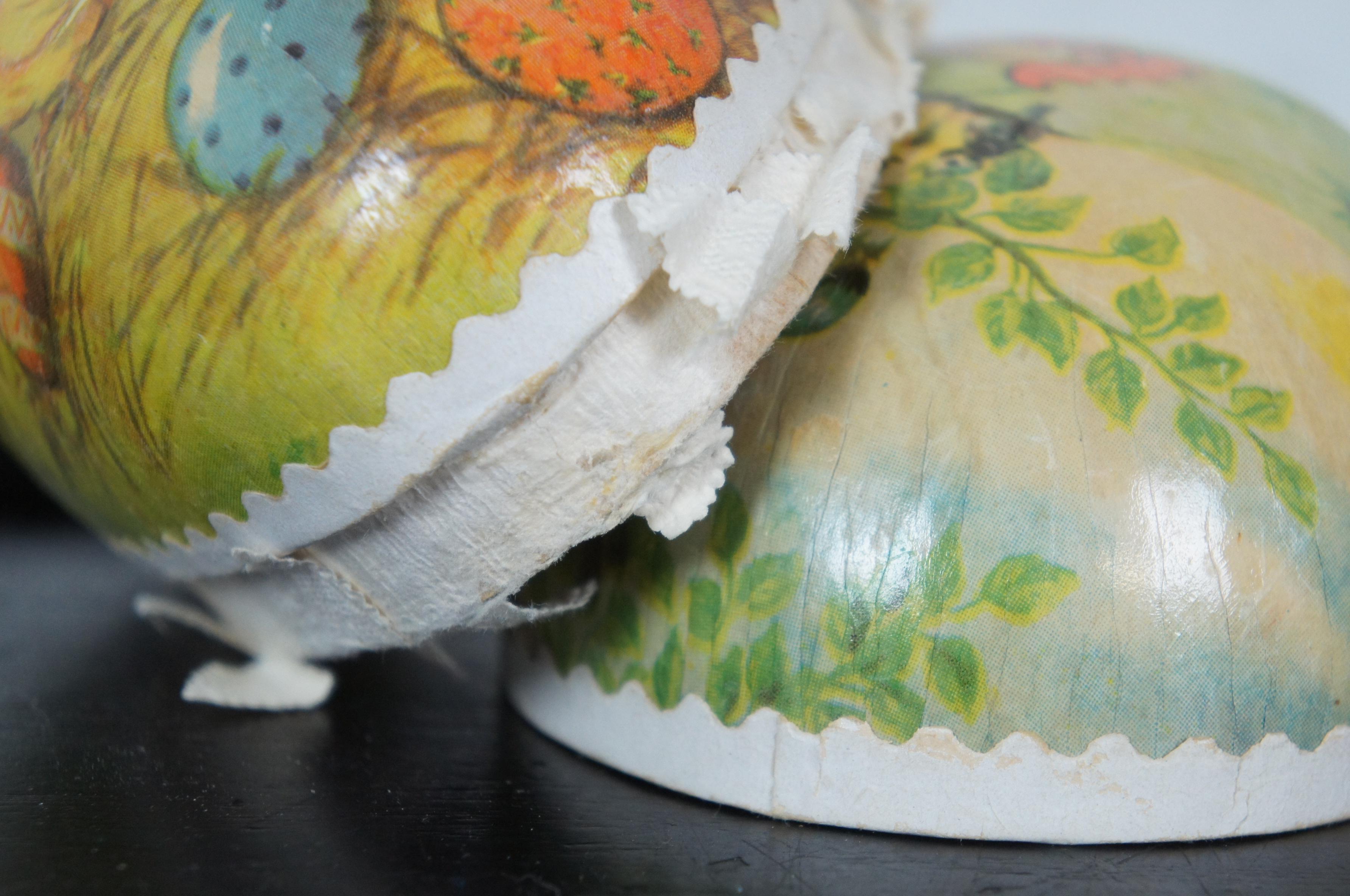 Victorian Antique German Papier Mâché Easter Egg Candy Container Rooster Chick Bird Farm