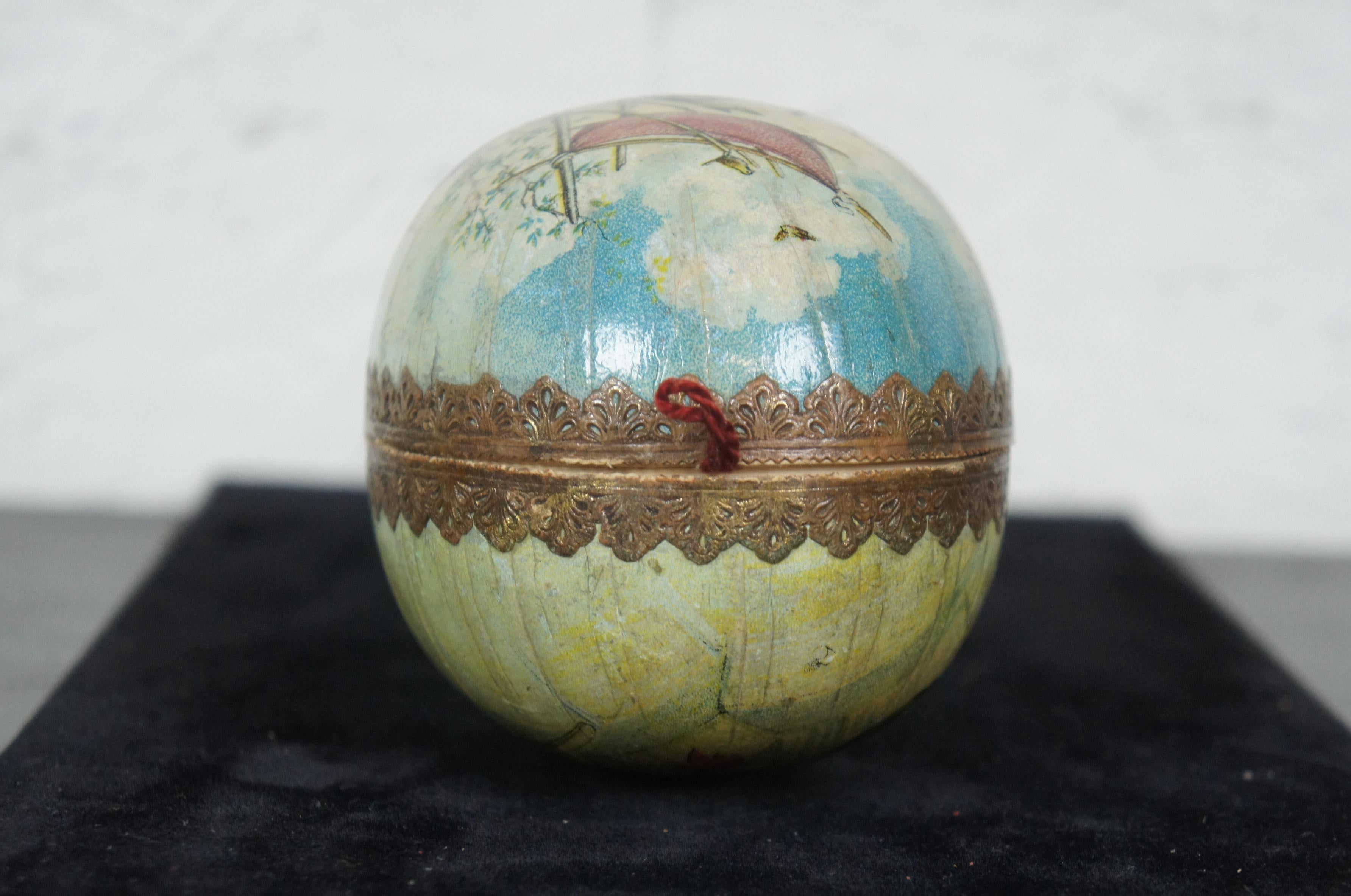 20th Century Antique German Papier Mâché Easter Egg Candy Container Rooster Rabbit Chicks