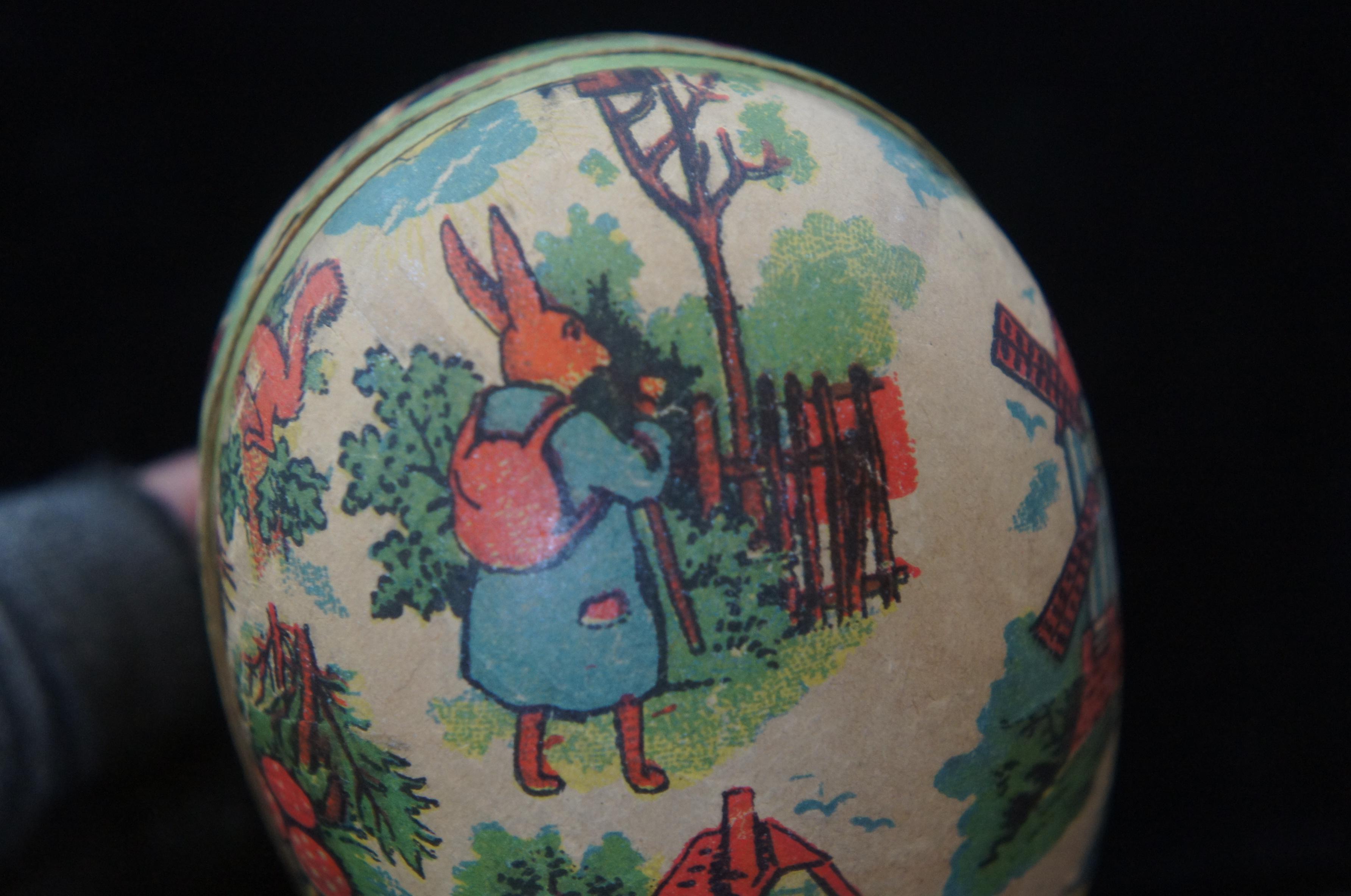 Antique German Paper Mâché Easter Egg Candy Container Traveling Story Rabbit 6