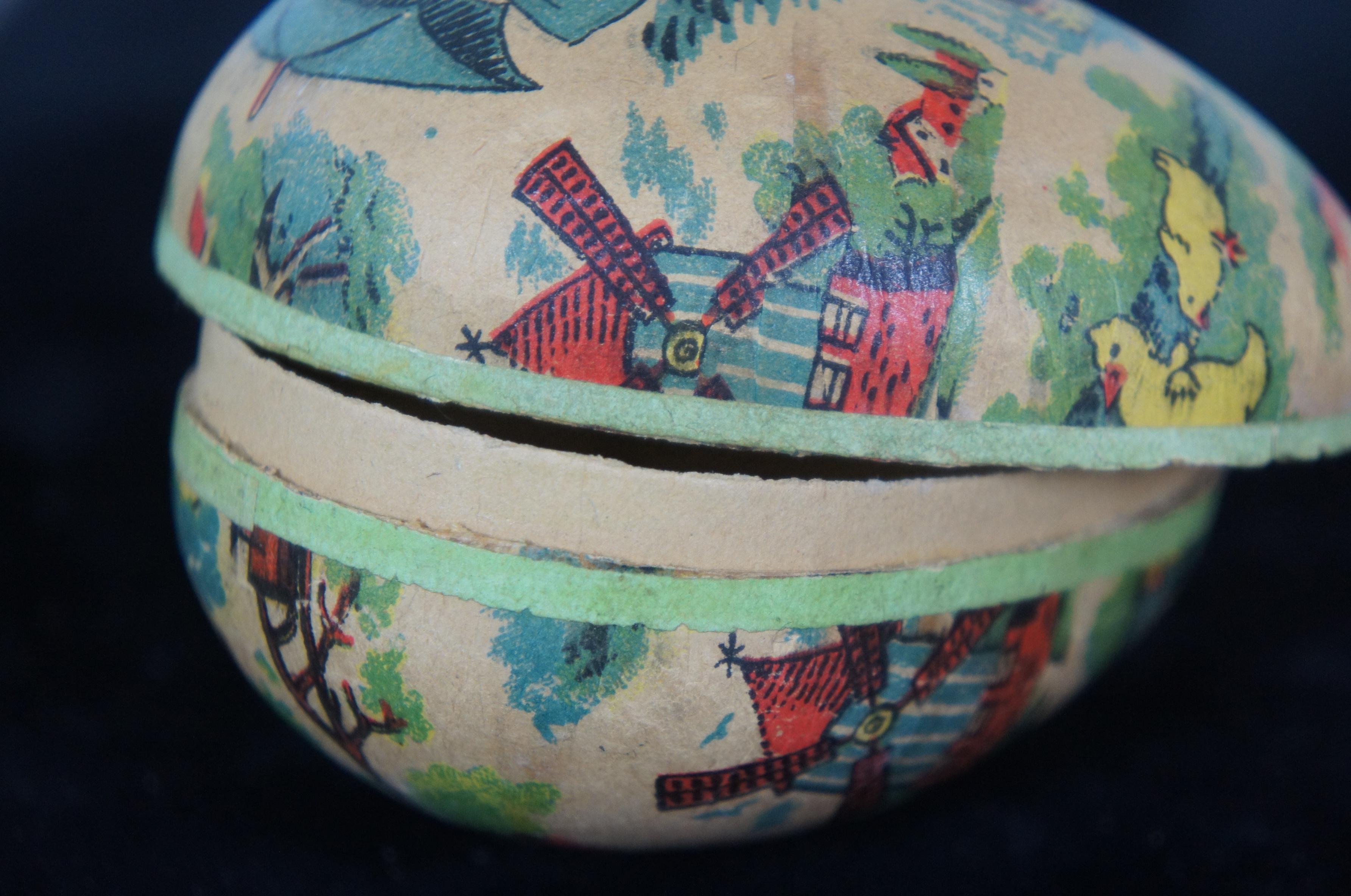 20th Century Antique German Paper Mâché Easter Egg Candy Container Traveling Story Rabbit