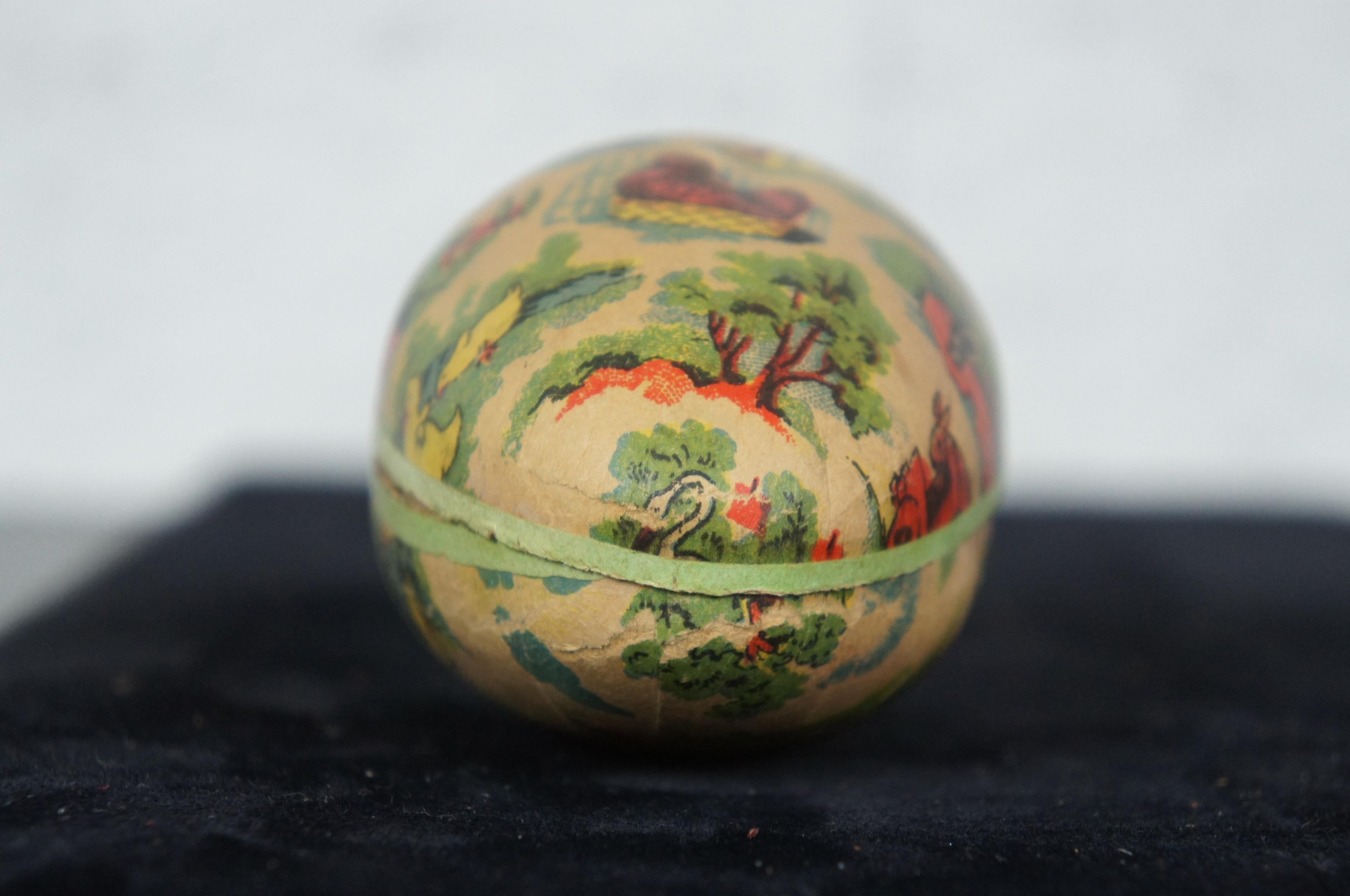 Antique German Paper Mâché Easter Egg Candy Container Traveling Story Rabbit 1
