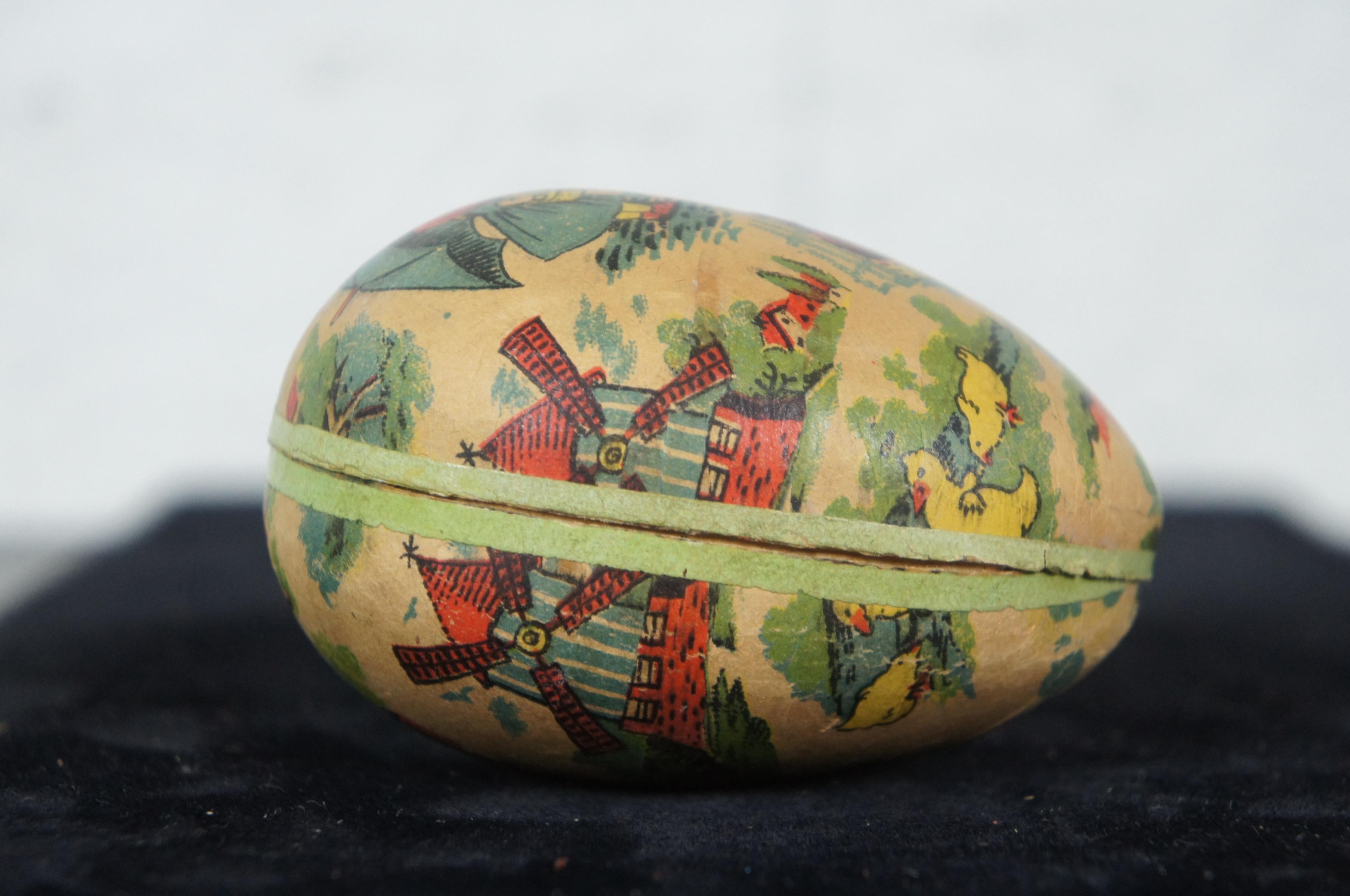 Antique German Paper Mâché Easter Egg Candy Container Traveling Story Rabbit 2