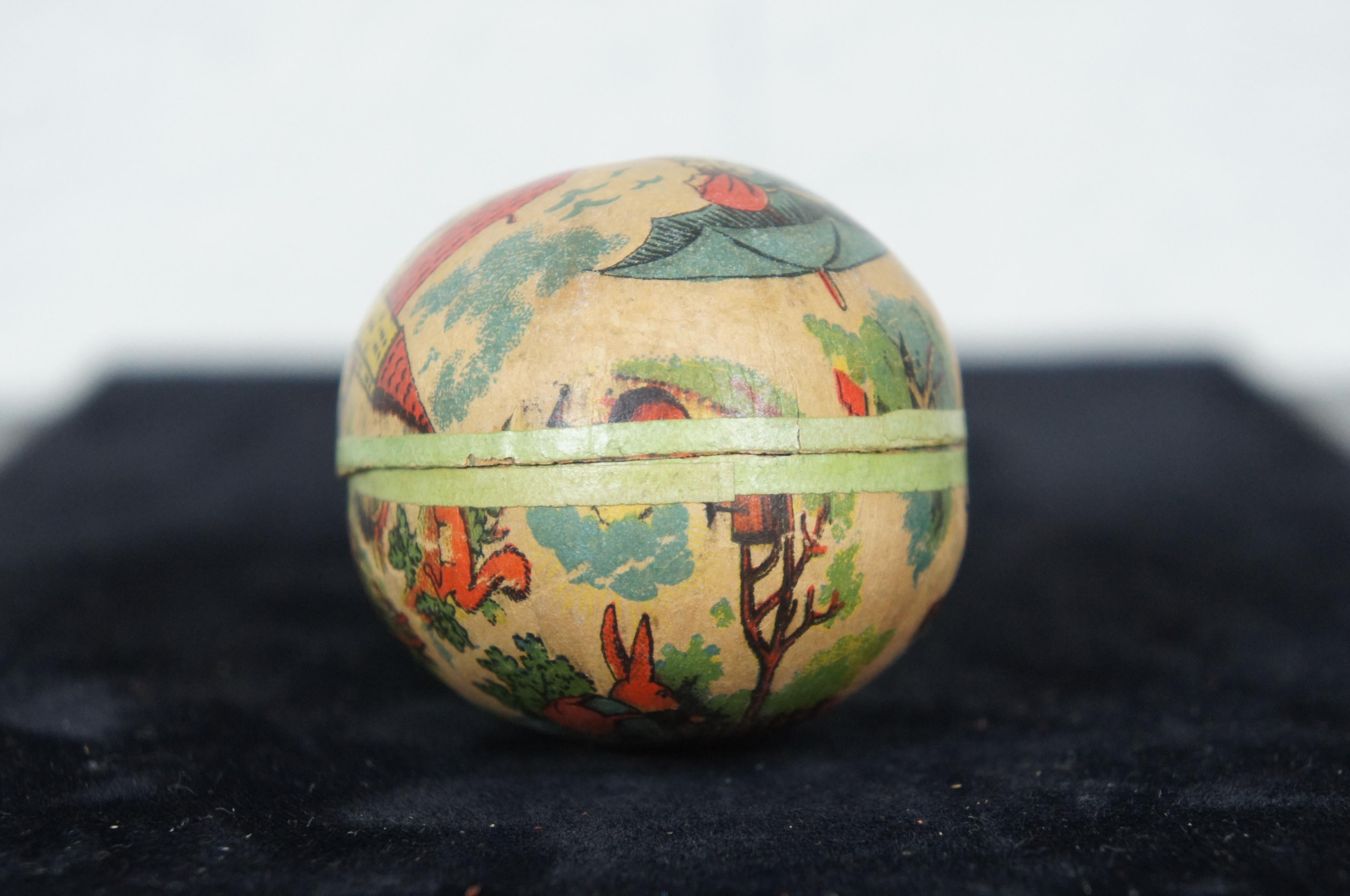 Antique German Paper Mâché Easter Egg Candy Container Traveling Story Rabbit 3