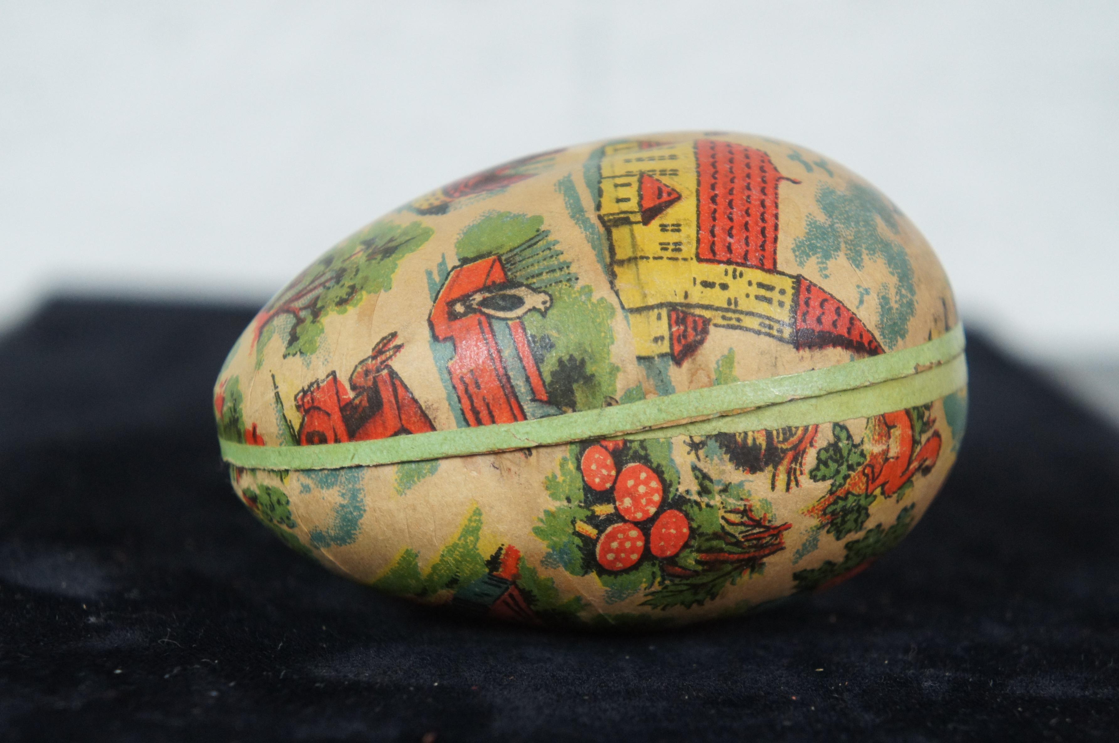 Antique German Paper Mâché Easter Egg Candy Container Traveling Story Rabbit 4