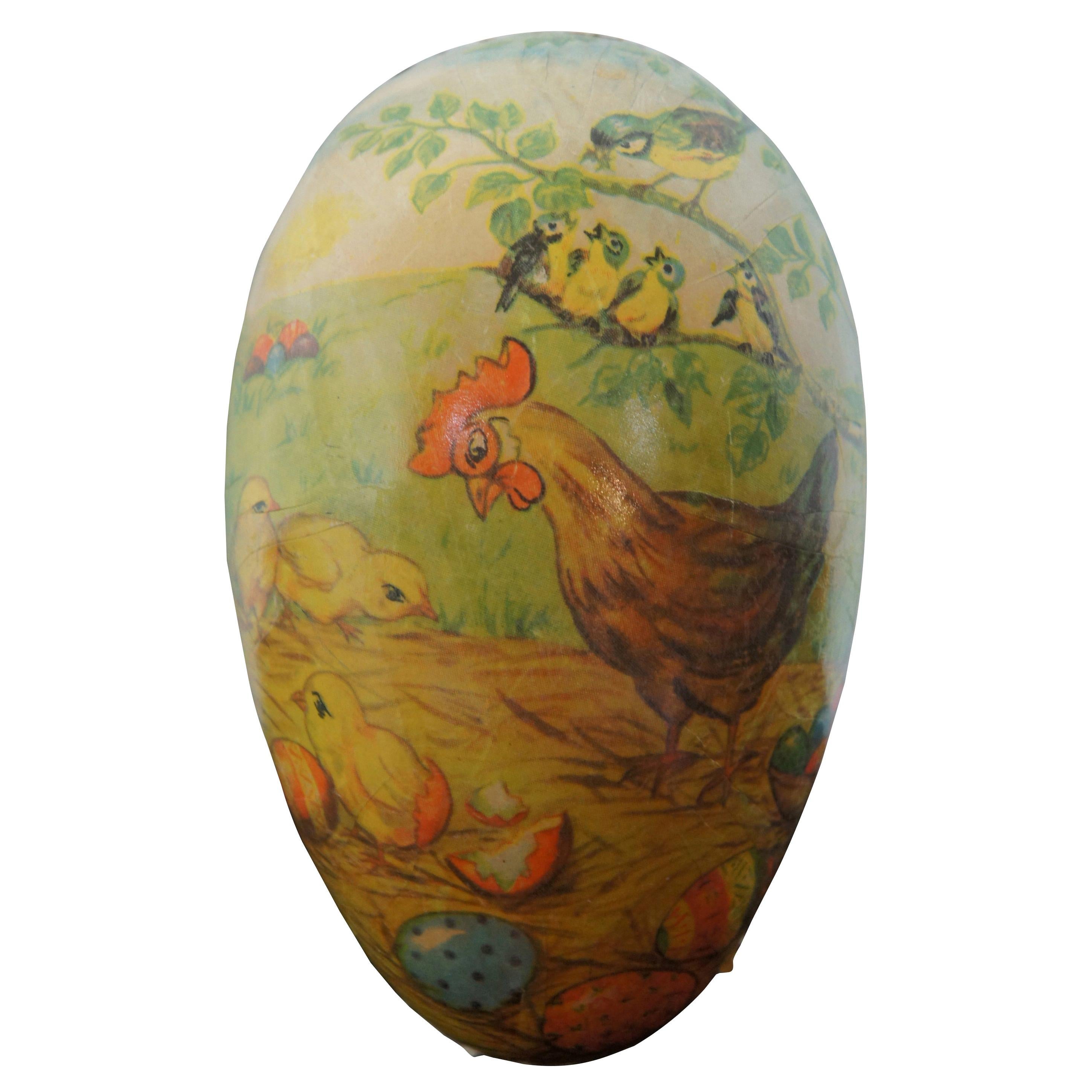 Antique German Papier Mâché Easter Egg Candy Container Rooster Chick Bird Farm at 1stDibs