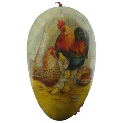 Antique German Papier Mâché Easter Egg Candy Container Rooster Rabbit Chicks