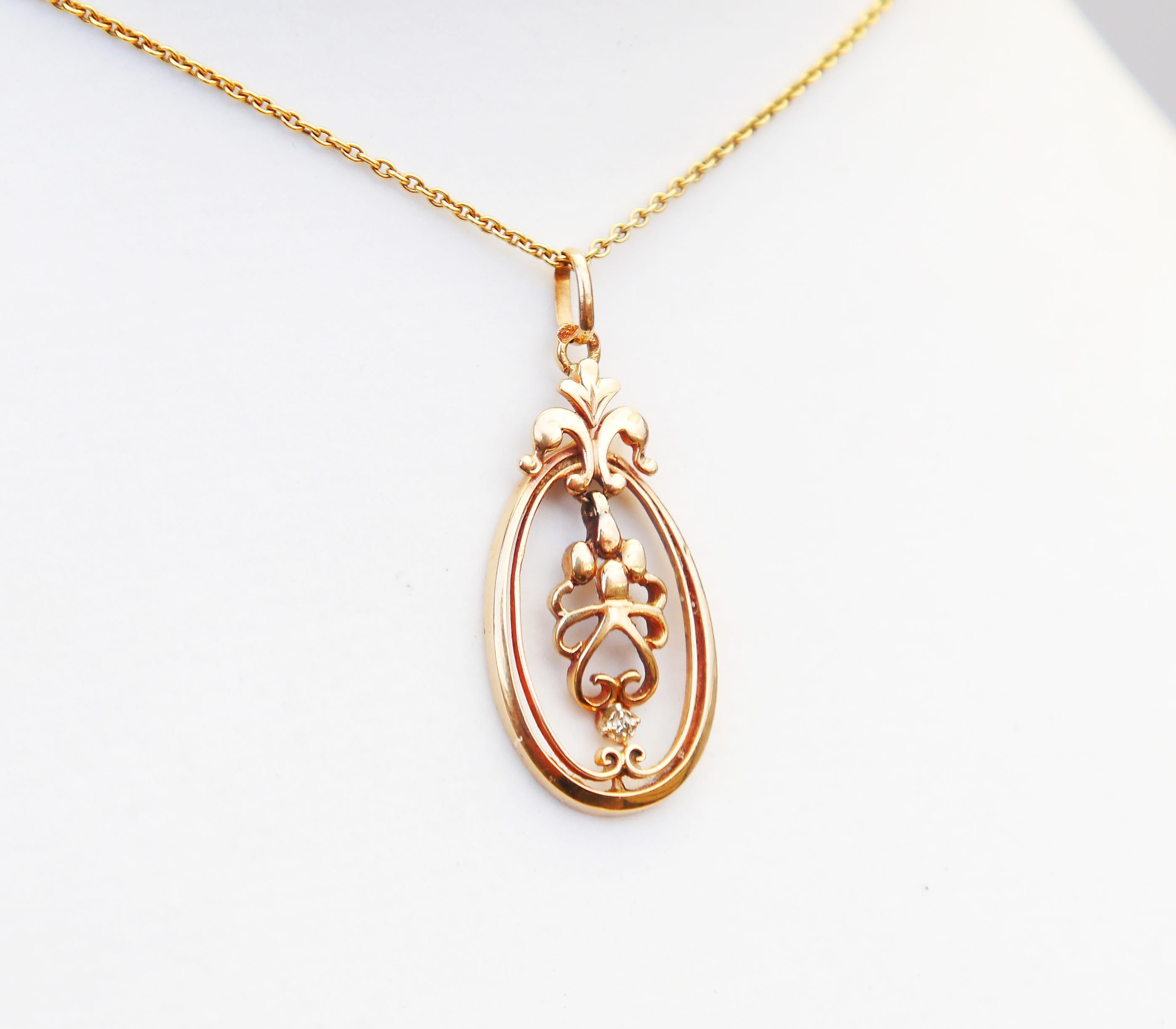 Art Nouveau Antique German Pendant Diamond solid 18K Gold /1.5gr For Sale