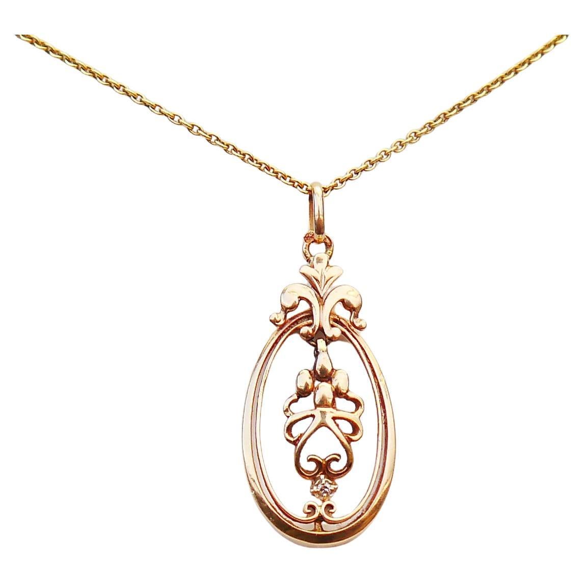 Antique German Pendant Diamond solid 18K Gold /1.5gr For Sale