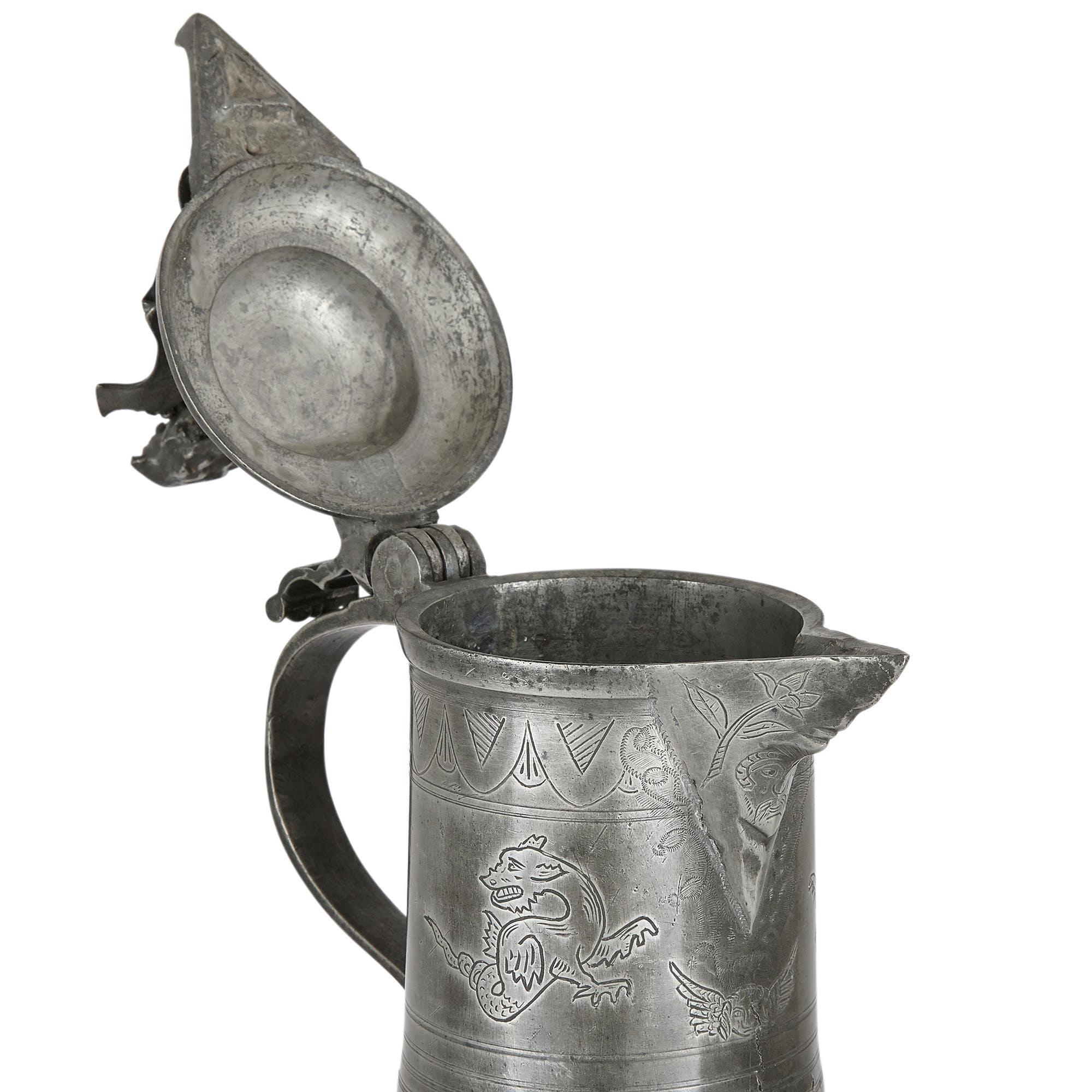 19th Century Antique German Pewter Jug For Sale