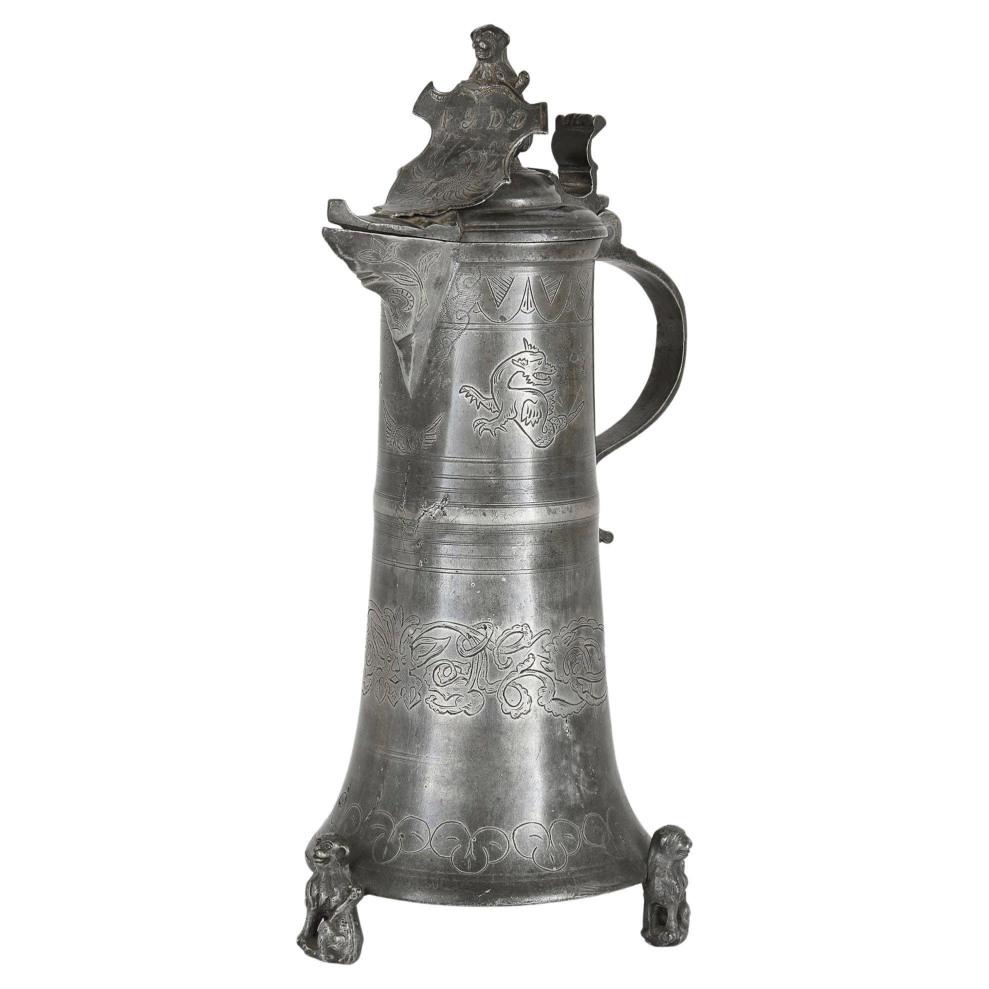 Antique German Pewter Jug For Sale