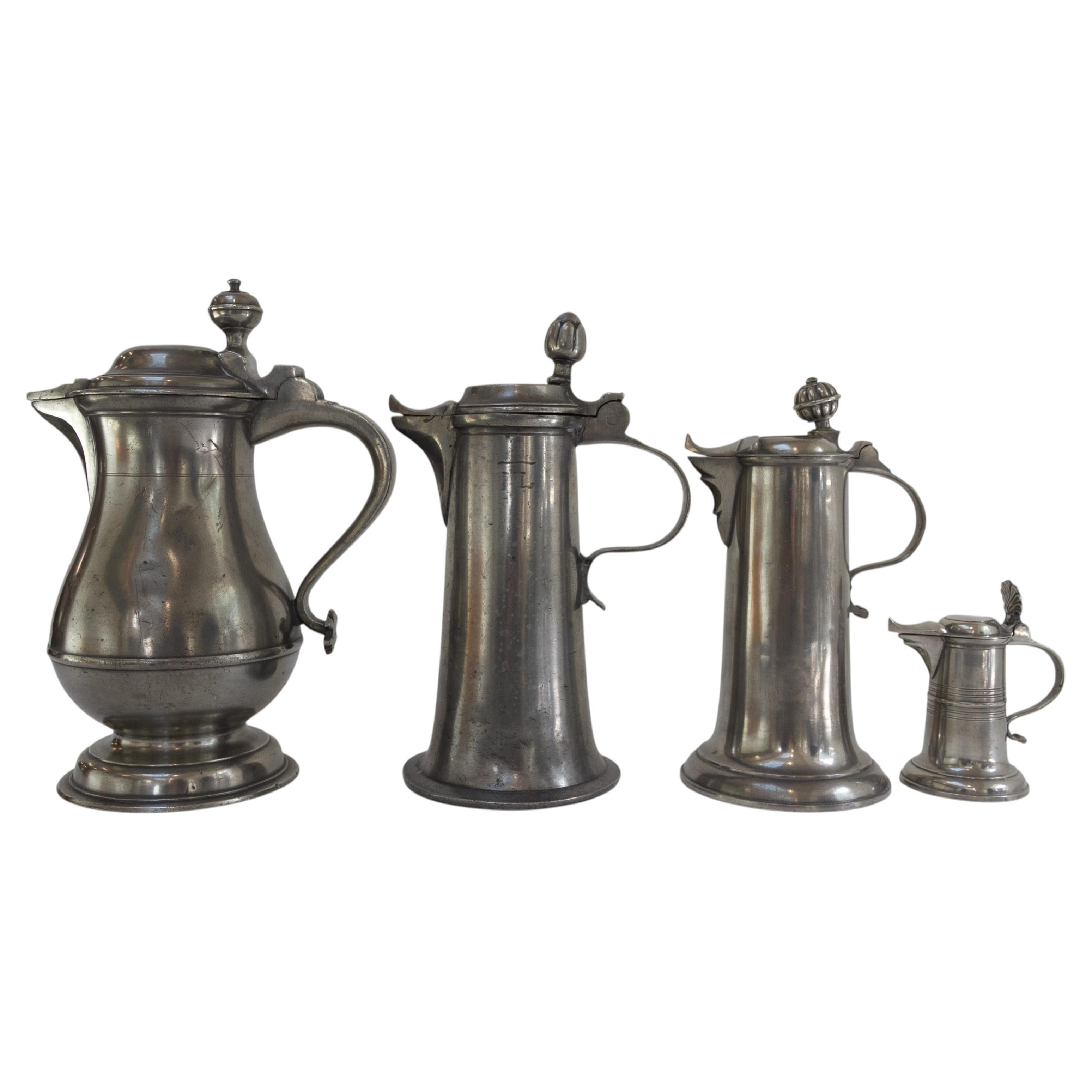 Antique German Pewter Tankards, early 19th century. Set of 4.
