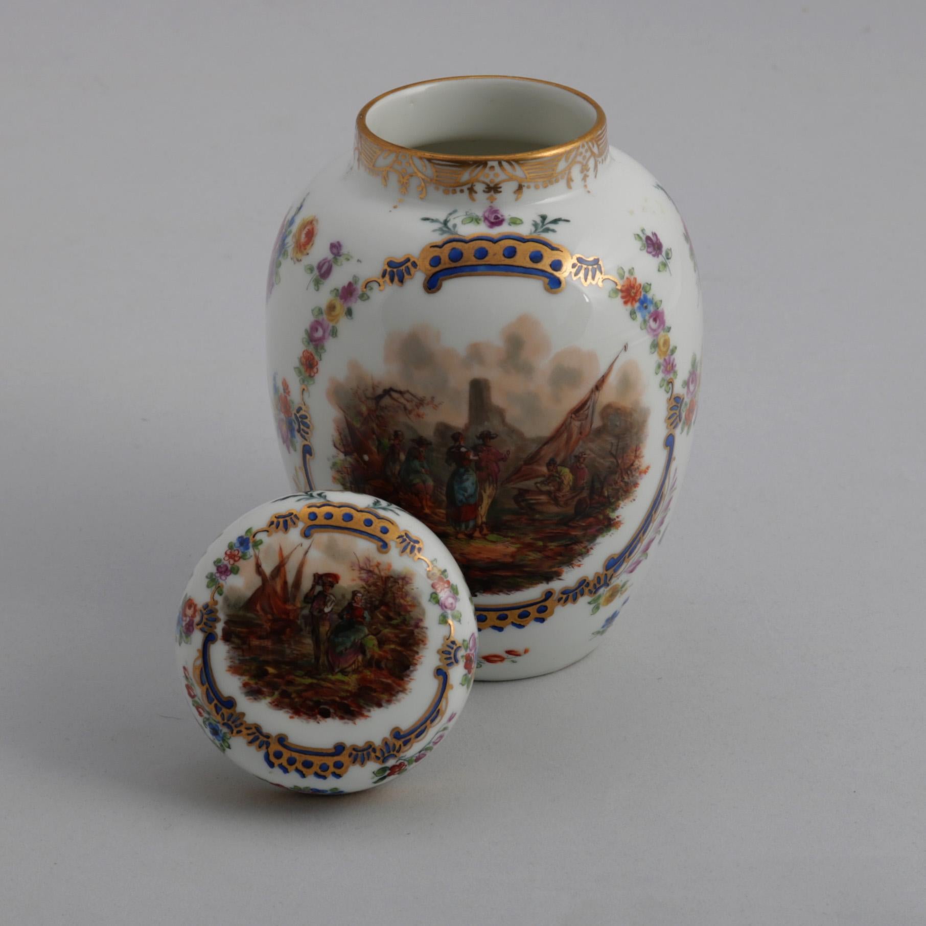 Antique German Pictorial Porcelain Bro. Schone All Huttenstein Tea Caddy 6