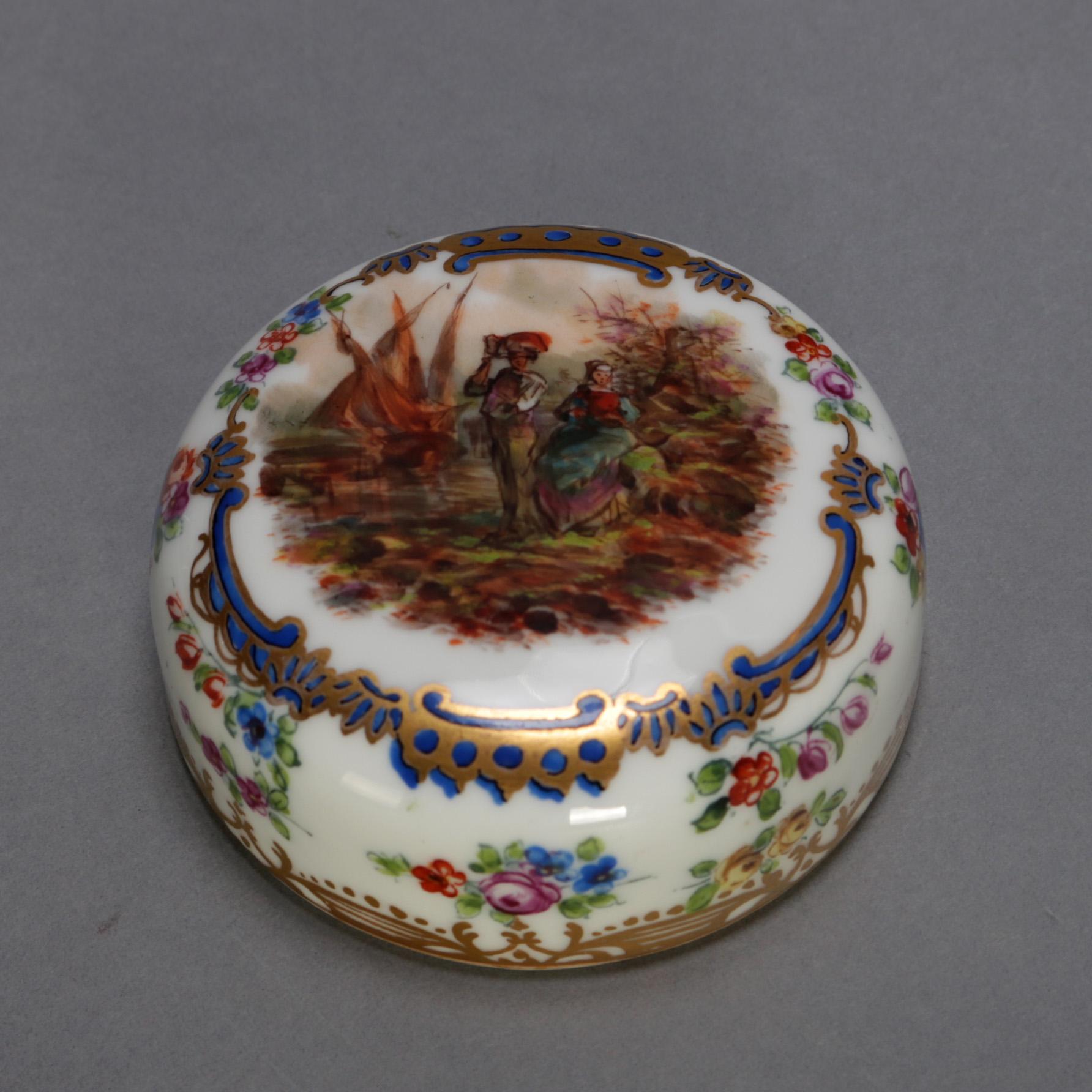 Austrian Antique German Pictorial Porcelain Bro. Schone All Huttenstein Tea Caddy