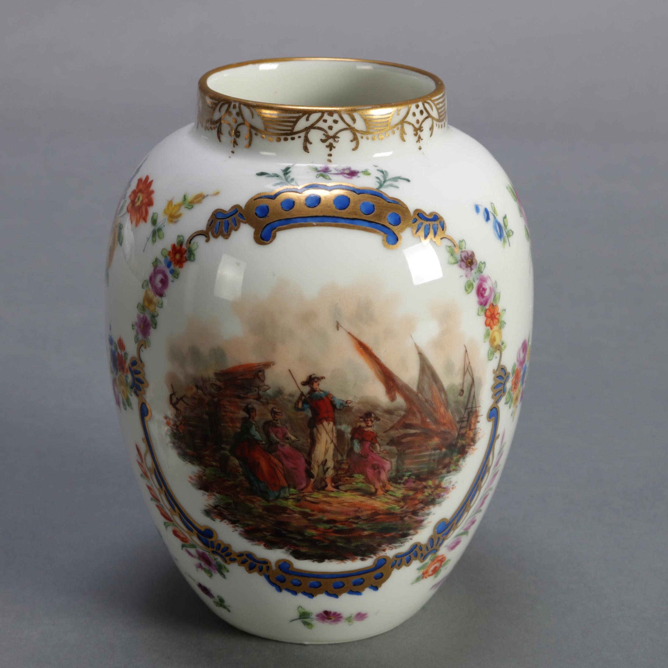 Antique German Pictorial Porcelain Bro. Schone All Huttenstein Tea Caddy In Good Condition In Big Flats, NY