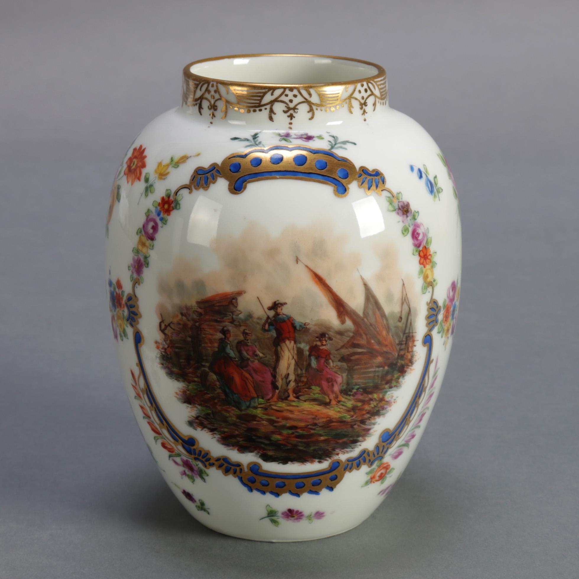 19th Century Antique German Pictorial Porcelain Bro. Schone All Huttenstein Tea Caddy