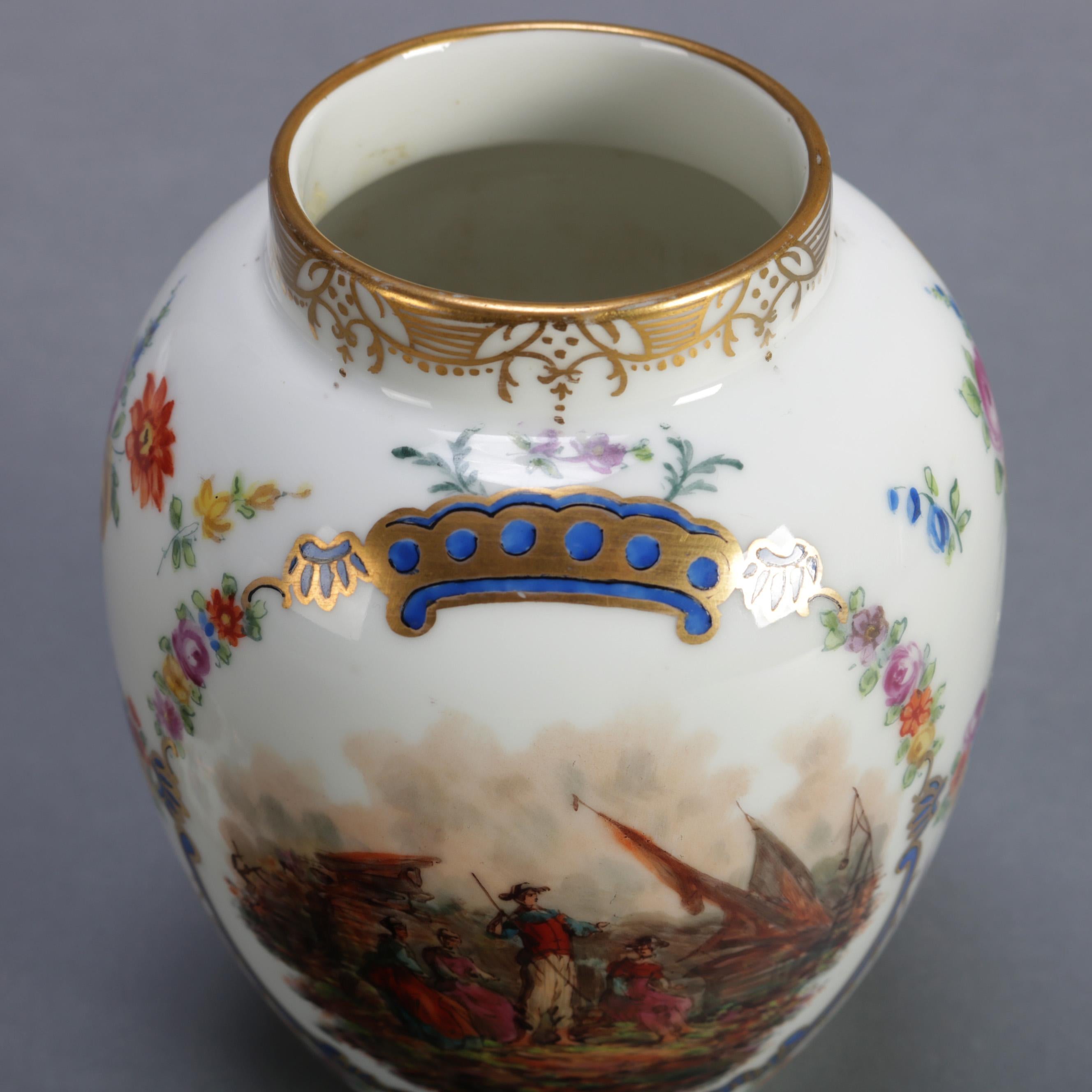 Antique German Pictorial Porcelain Bro. Schone All Huttenstein Tea Caddy 1