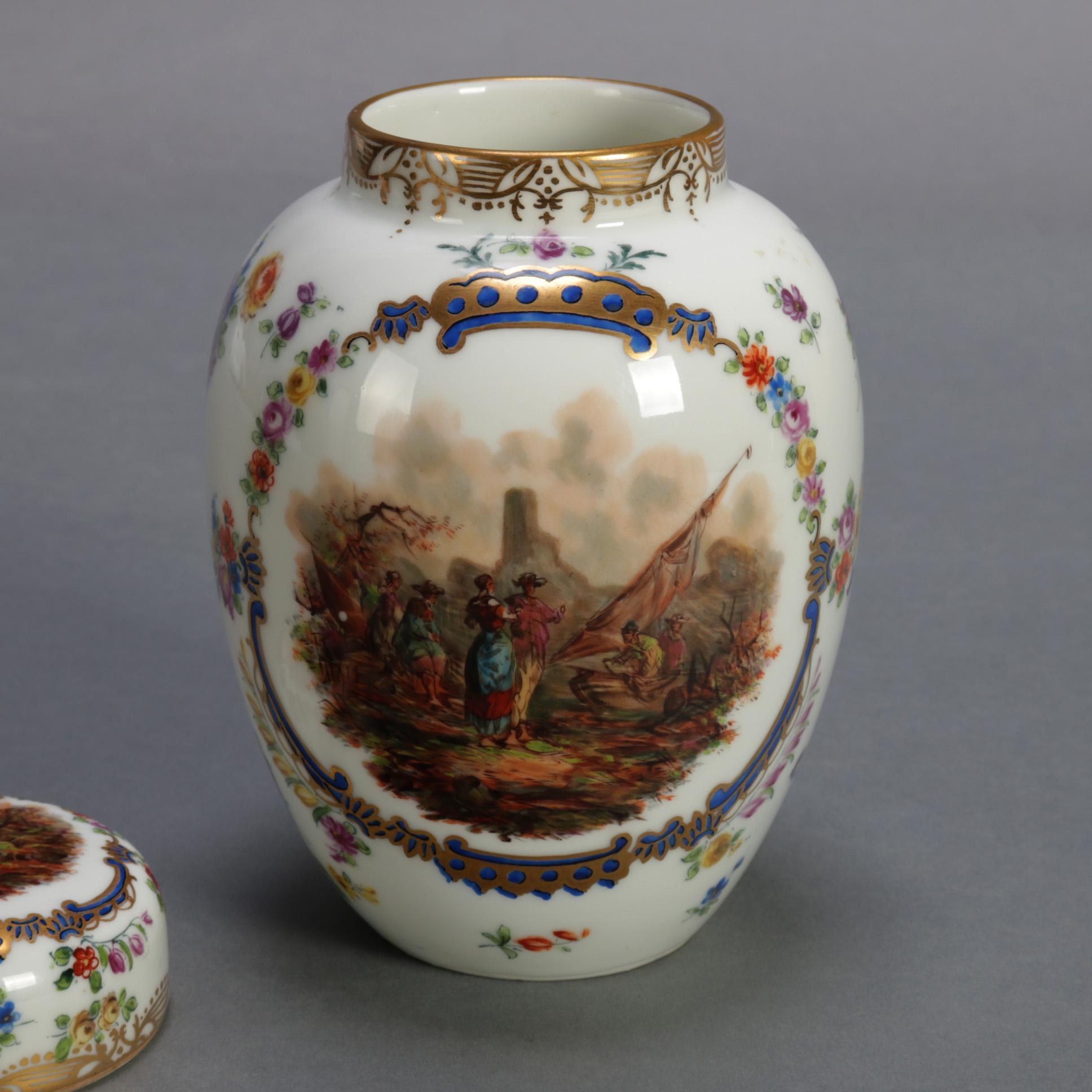 Antique German Pictorial Porcelain Bro. Schone All Huttenstein Tea Caddy 2
