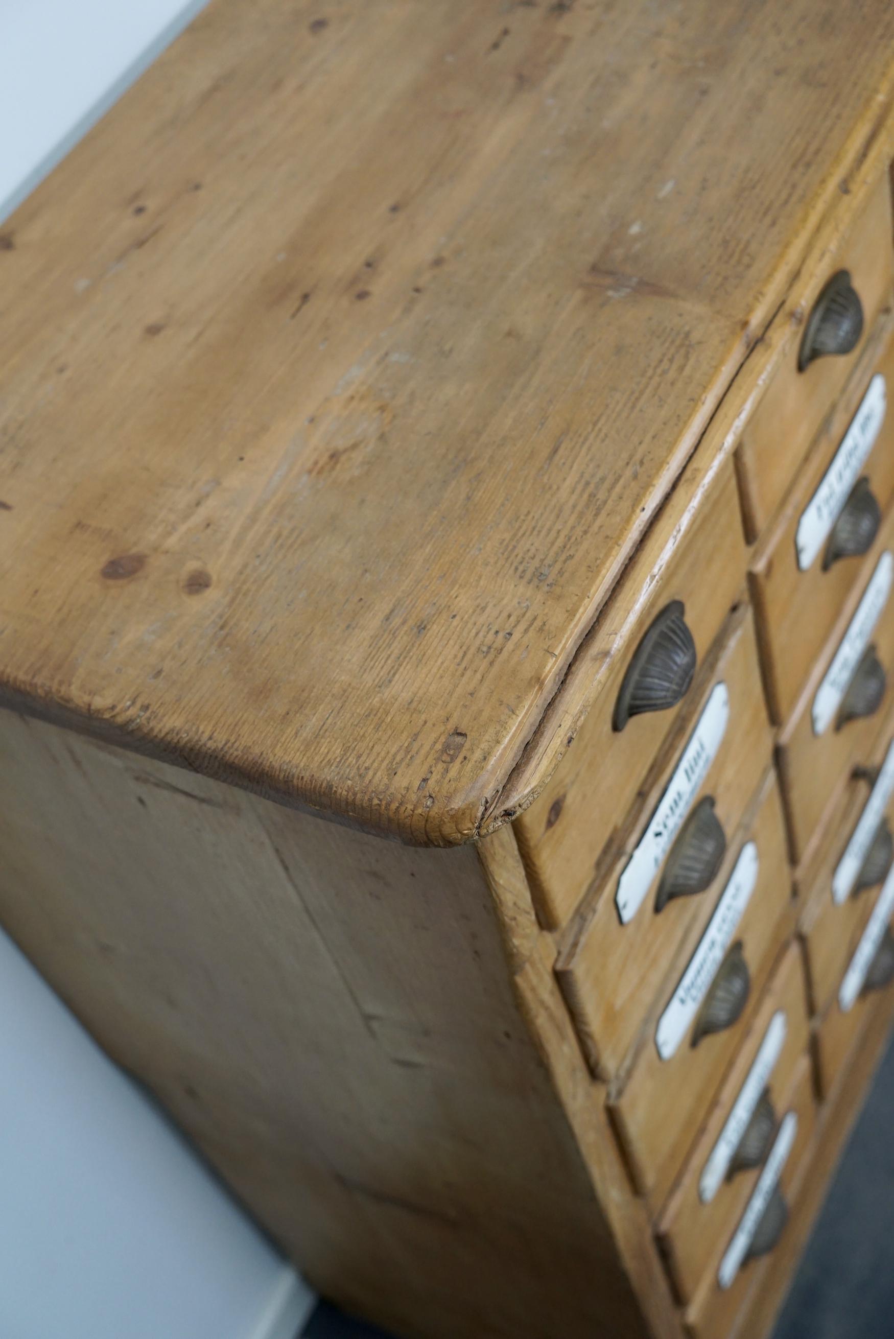 Antique German Pine Apothecary with Enamel Shields, 1900s at